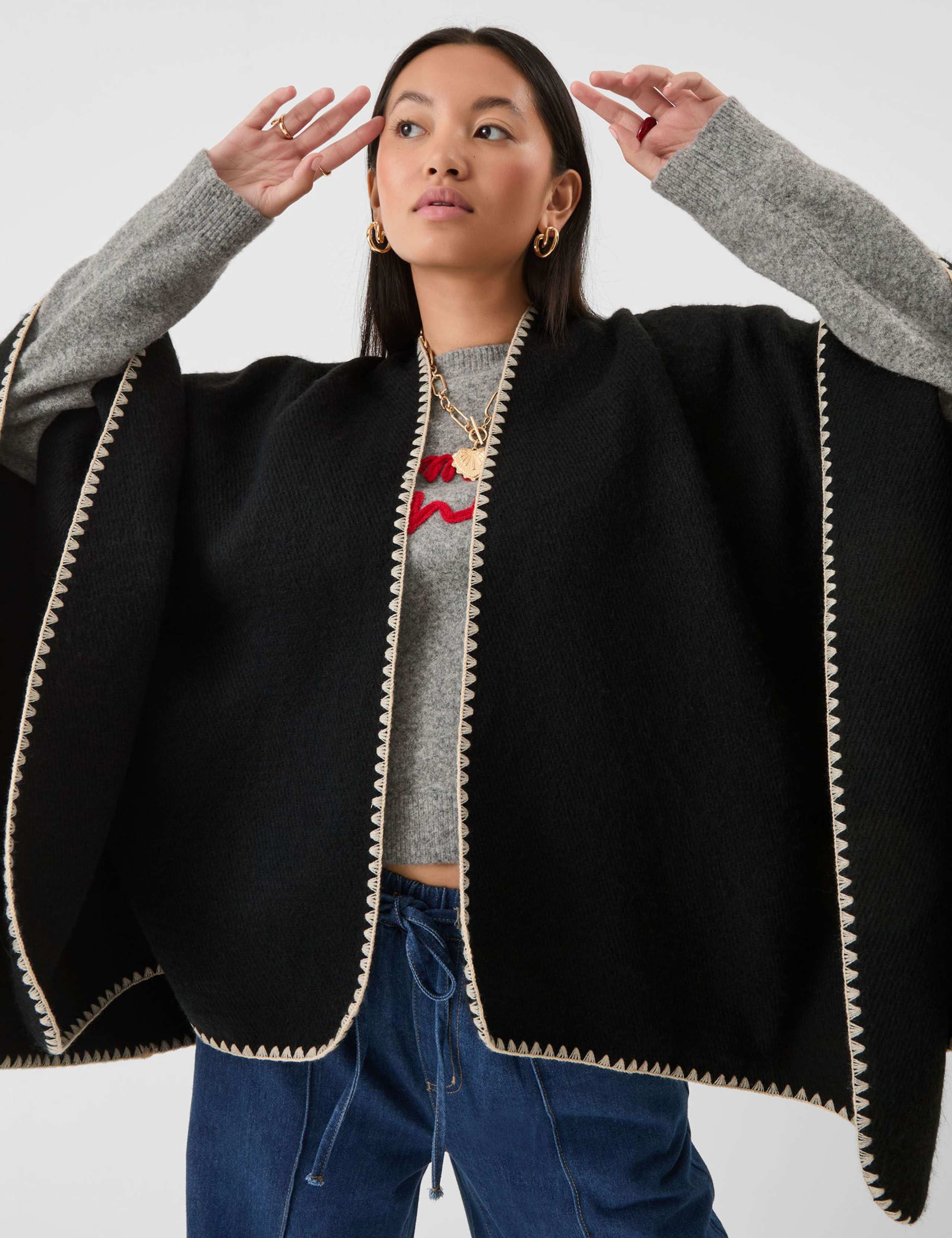 Knitted Contrast Poncho 3 of 5
