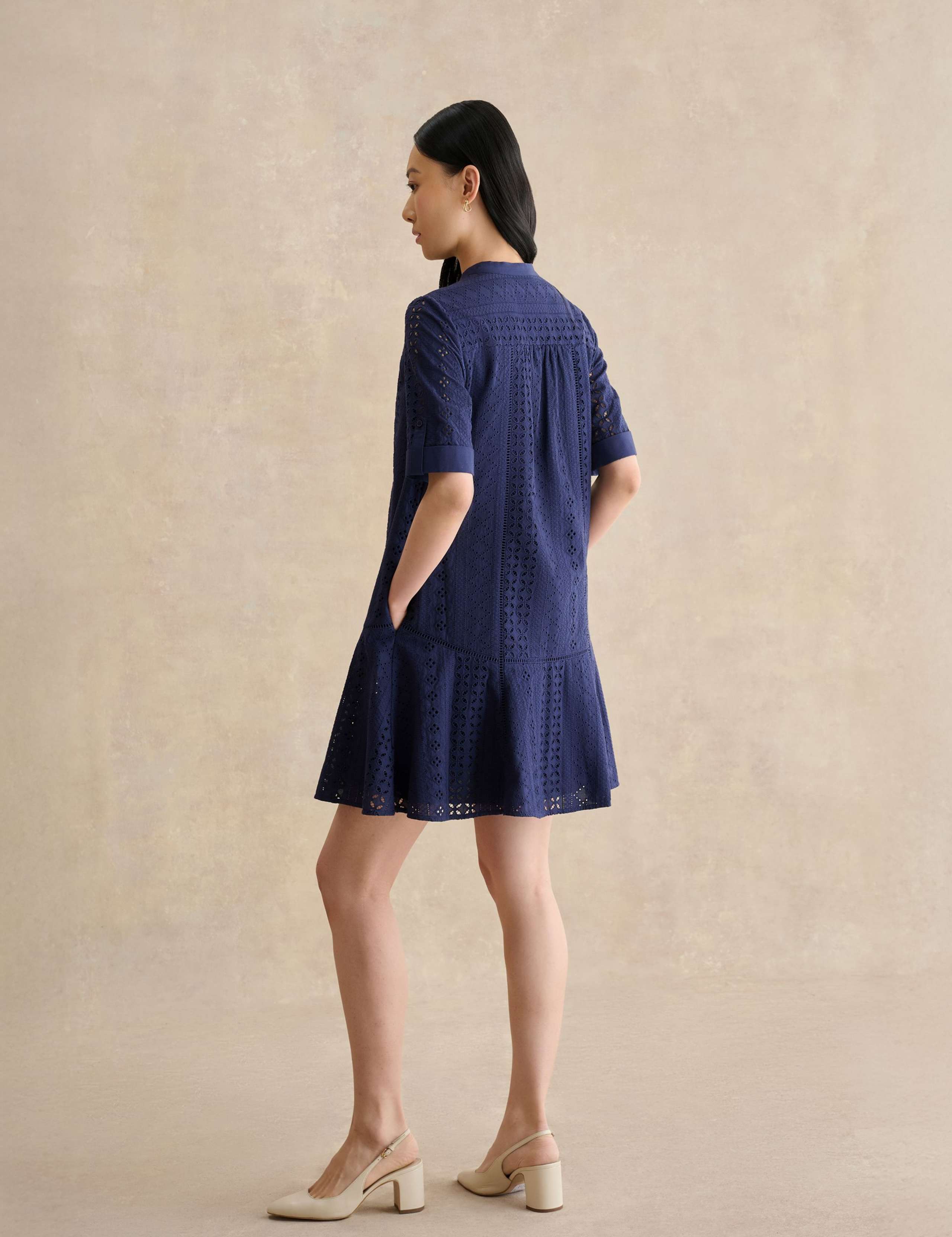 Pure Cotton Broderie Mini Shift Dress 4 of 5