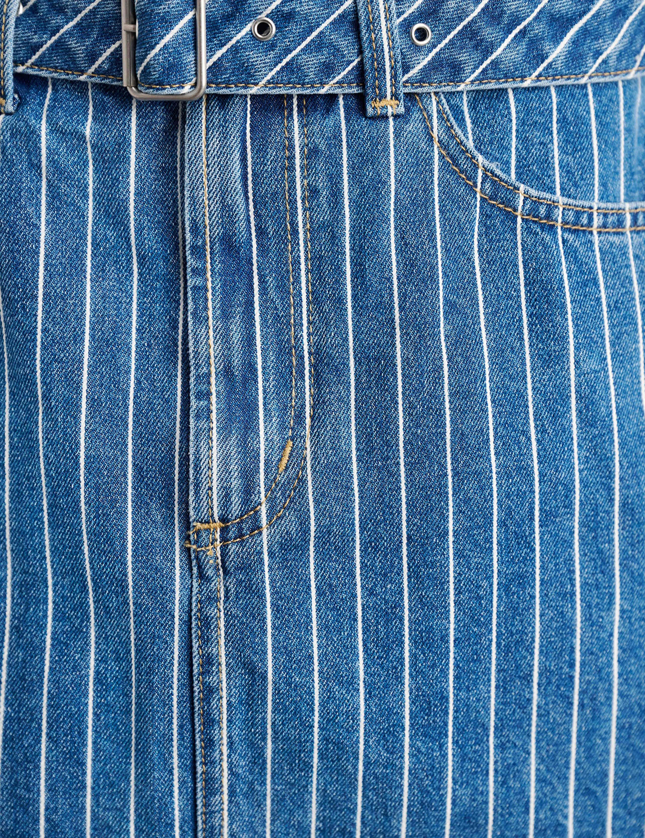 Denim Belted Striped Mini Skirt 6 of 6