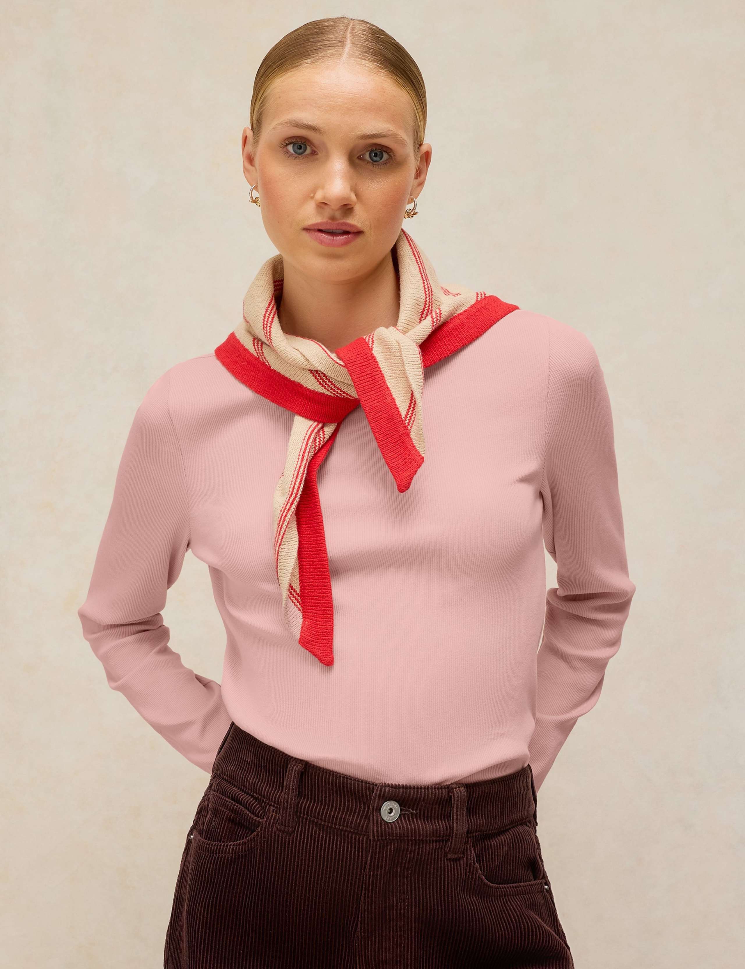 Aida Cotton Rich Jersey Scallop Trim Ribbed Top 3 of 6