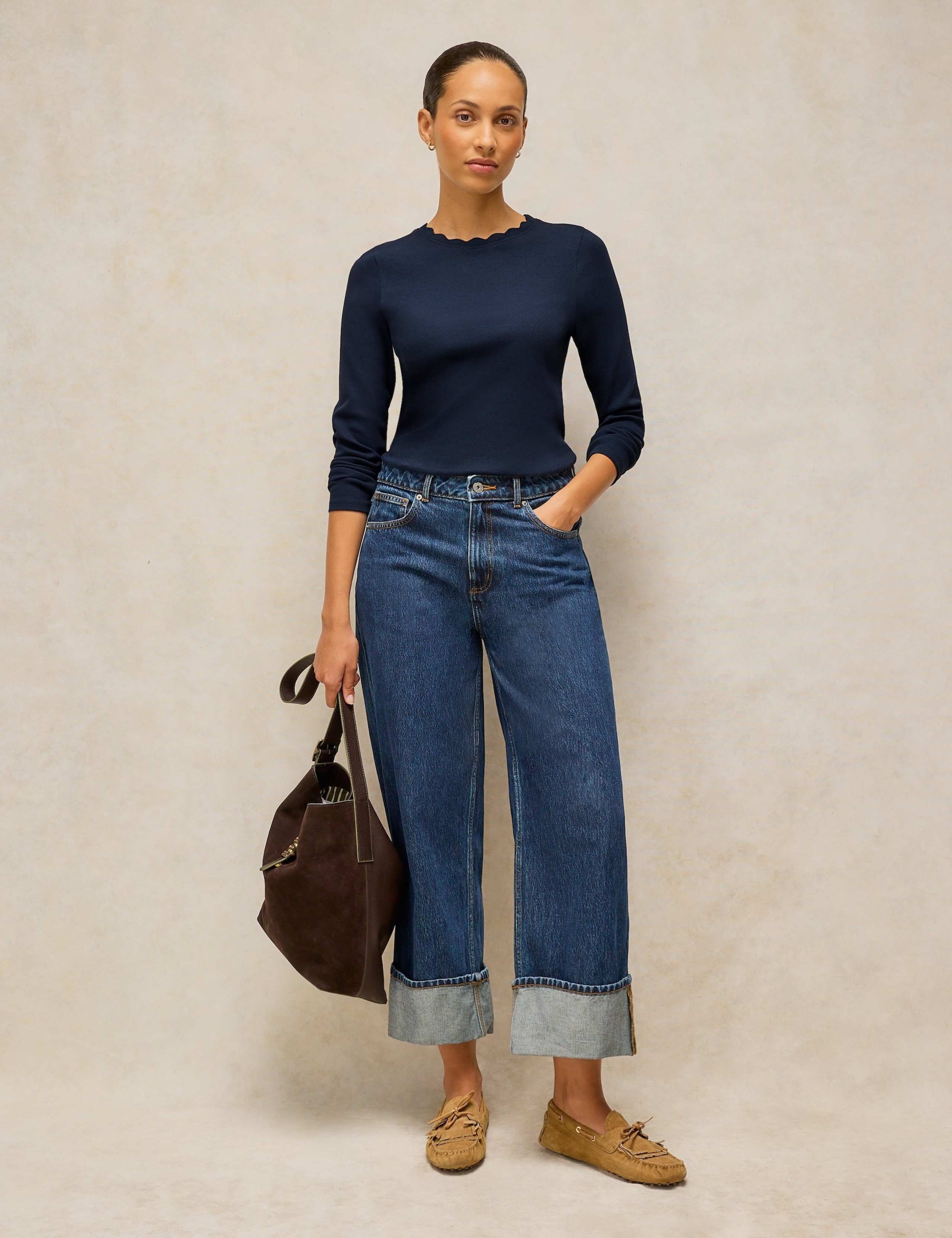 Cotton Rich Jersey Scallop Trim Ribbed Top 3 of 6