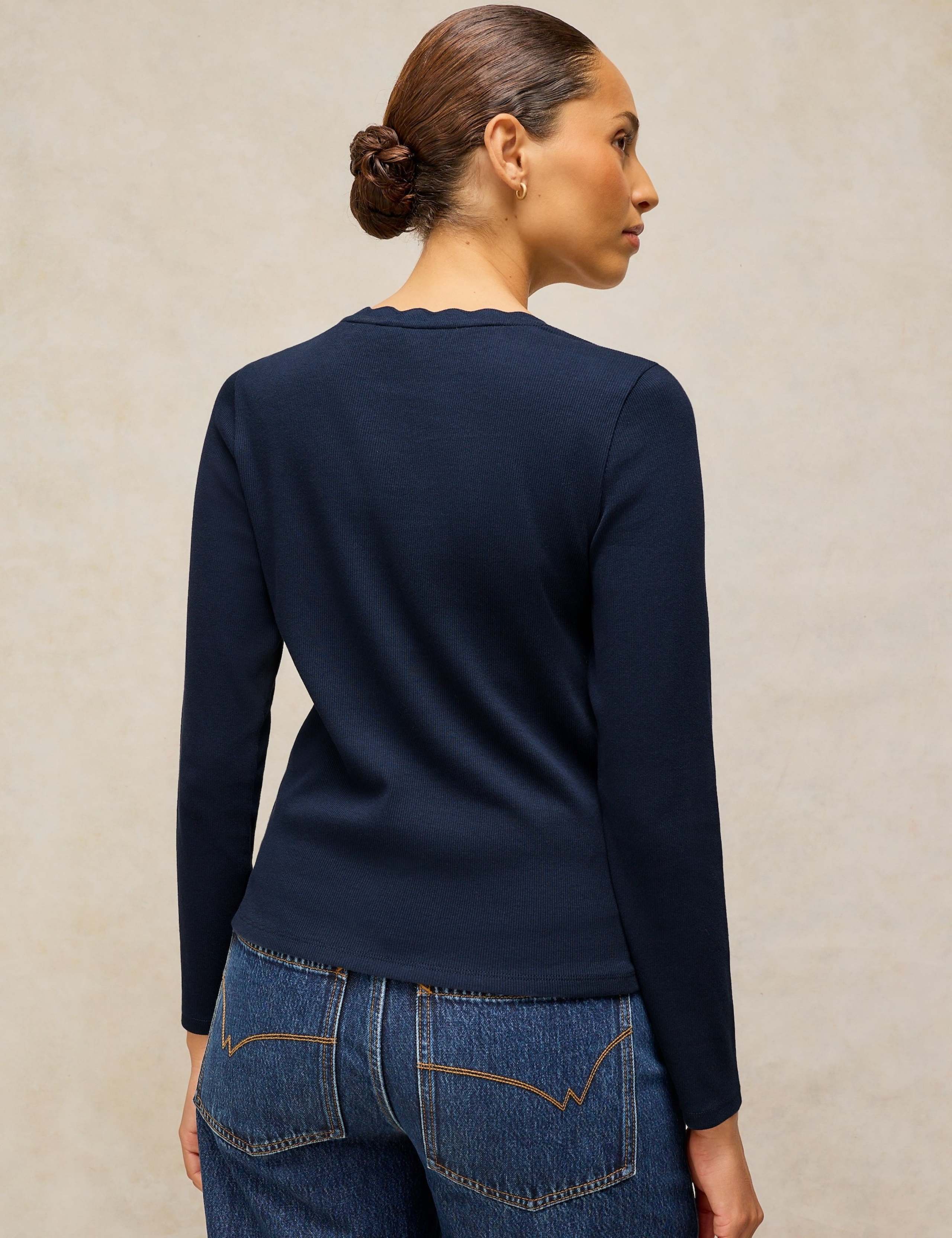 Cotton Rich Jersey Scallop Trim Ribbed Top 4 of 6