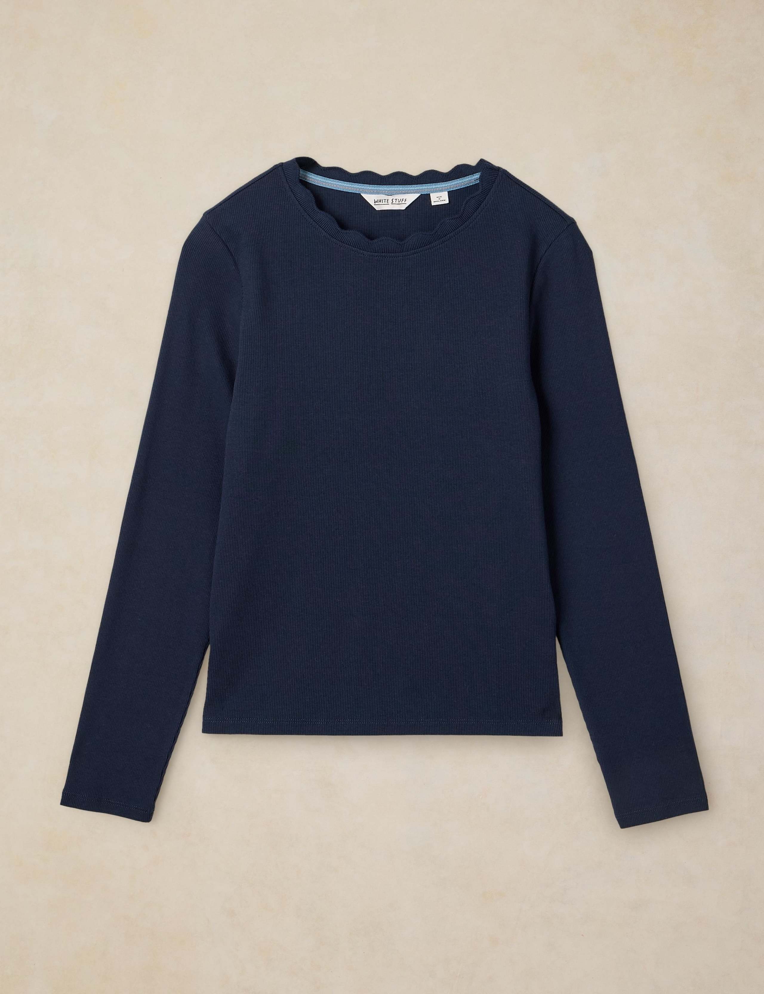 Cotton Rich Jersey Scallop Trim Ribbed Top 2 of 6