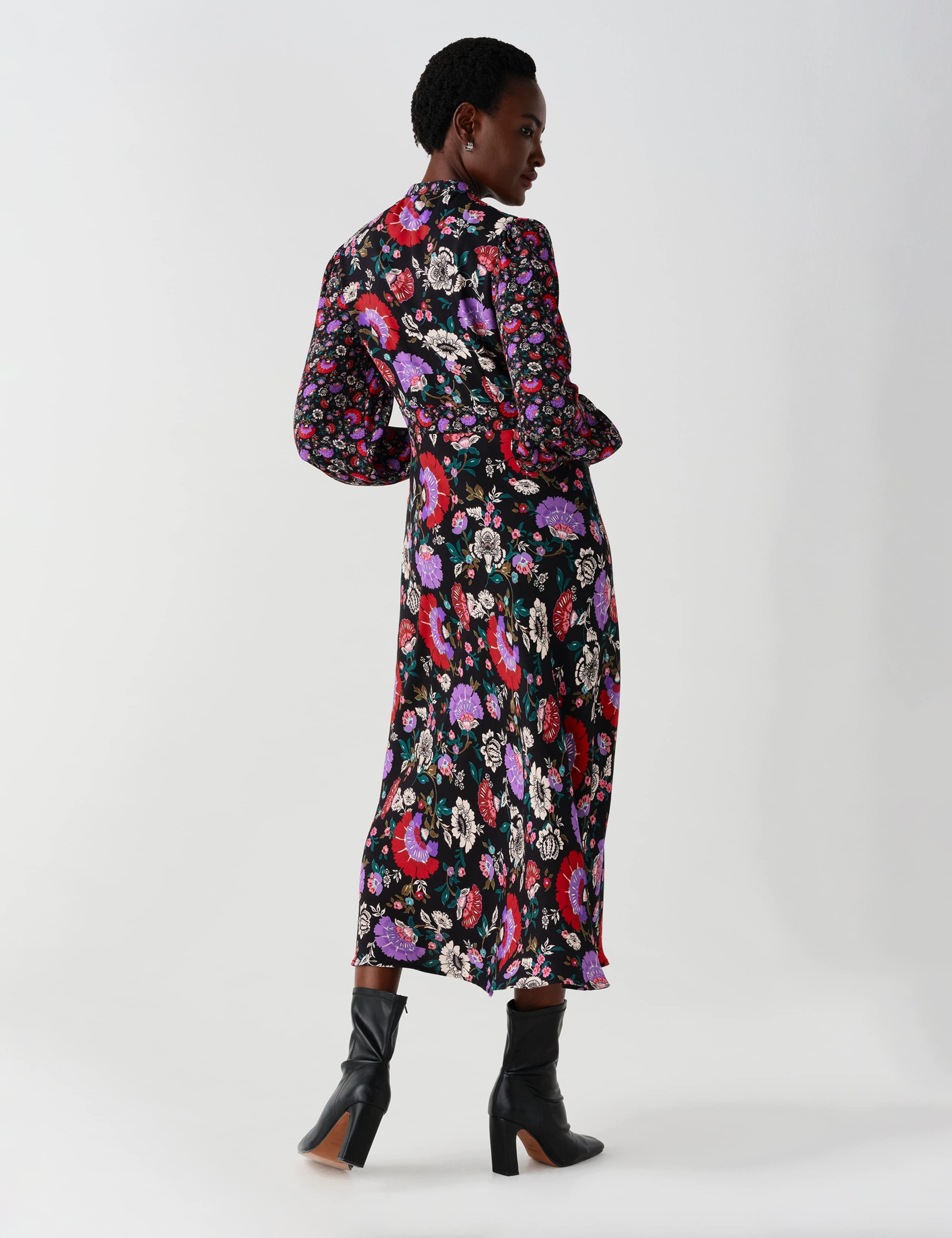 Crepe Paisley Tie Neck Midi Waisted Dress 2 of 11