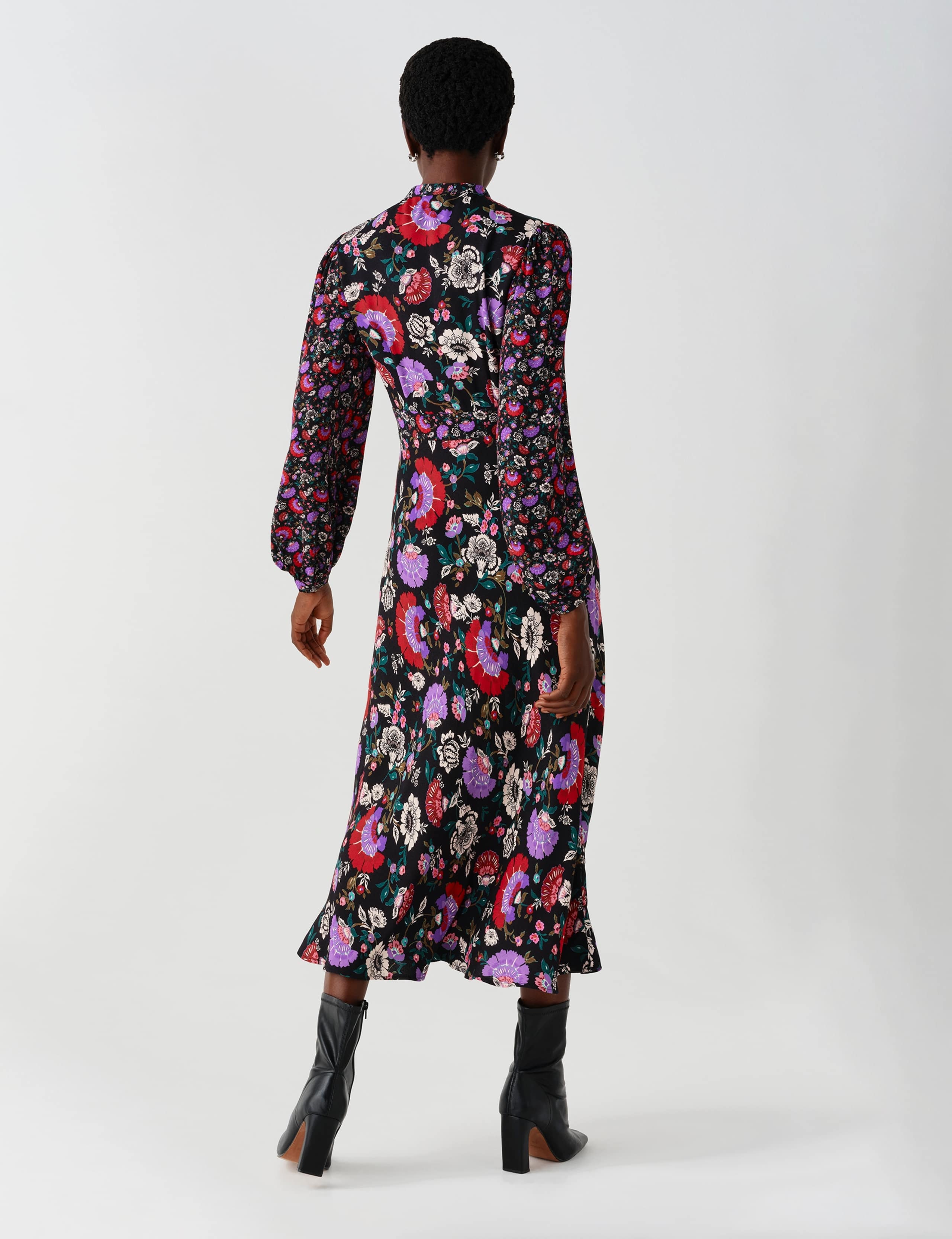 Crepe Paisley Tie Neck Midi Waisted Dress 5 of 11