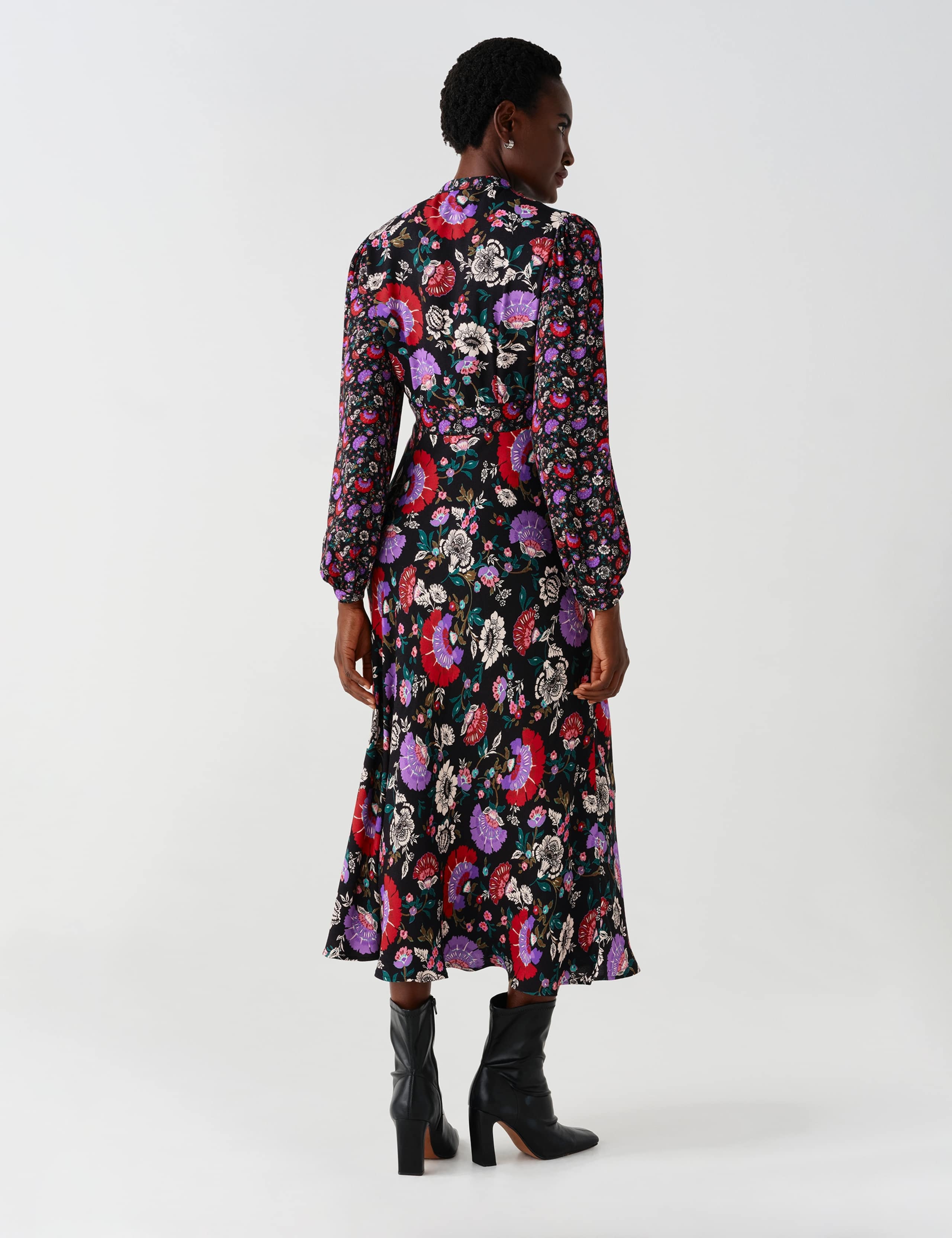 Crepe Paisley Tie Neck Midi Waisted Dress 6 of 11