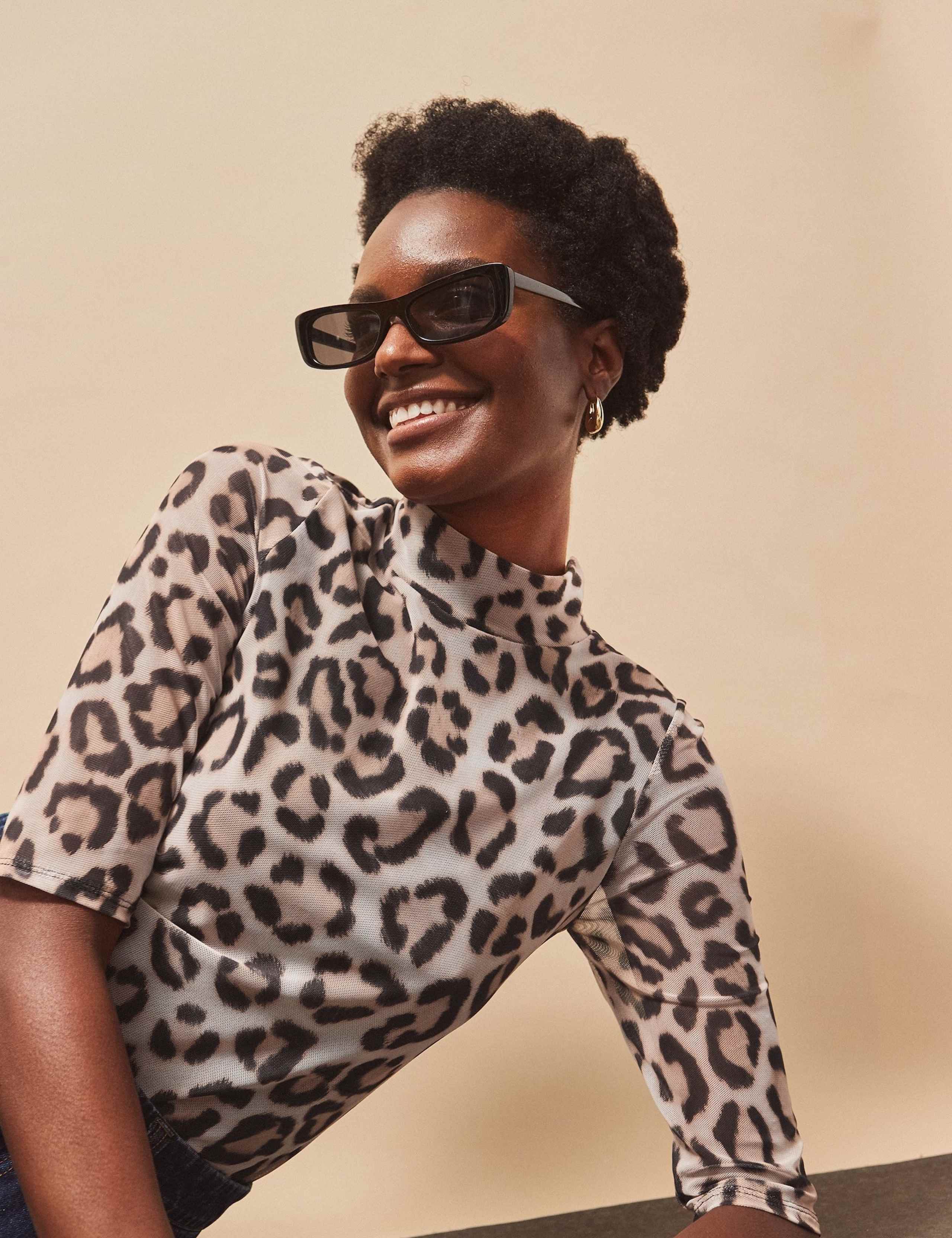 Mesh Leopard Print High Neck Top 3 of 4