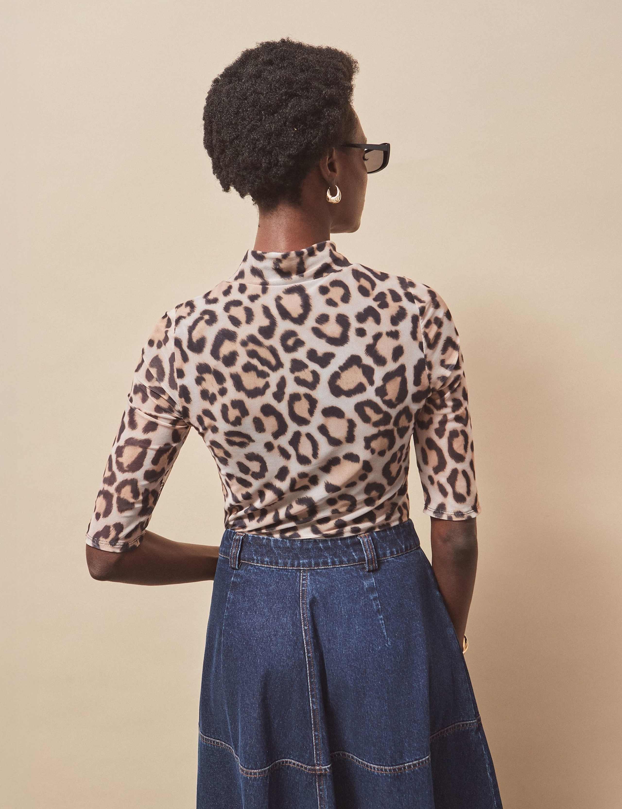 Leopard Print High Neck Mesh Top 4 of 4