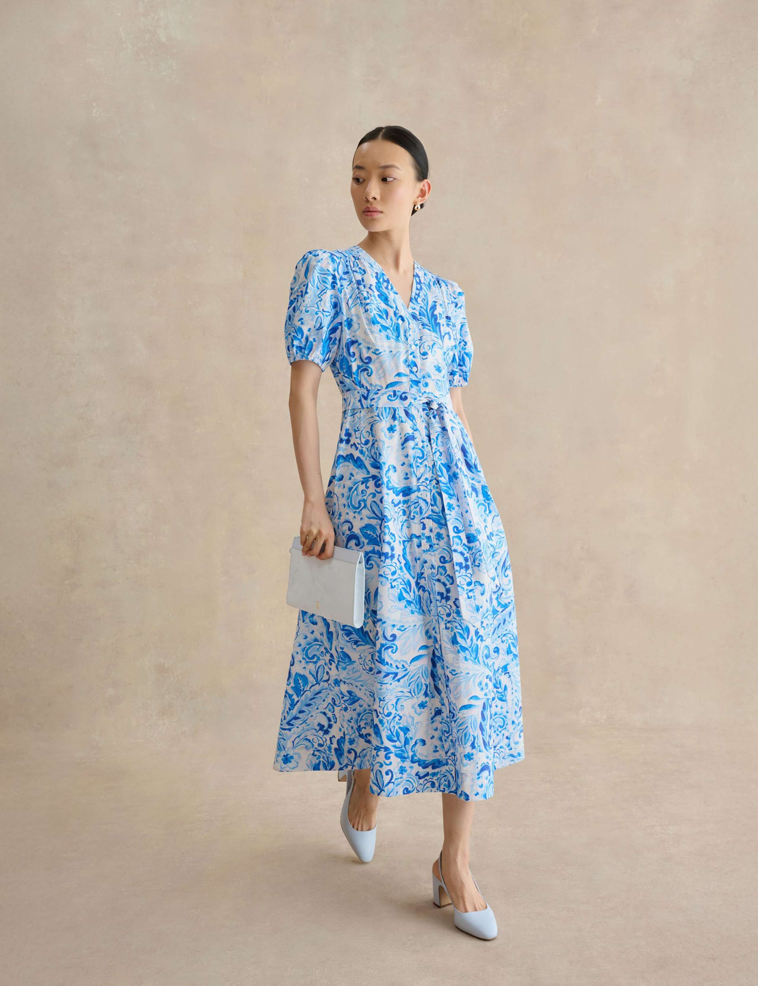 Pure Cotton Paisley V-Neck Midi Dress 3 of 5