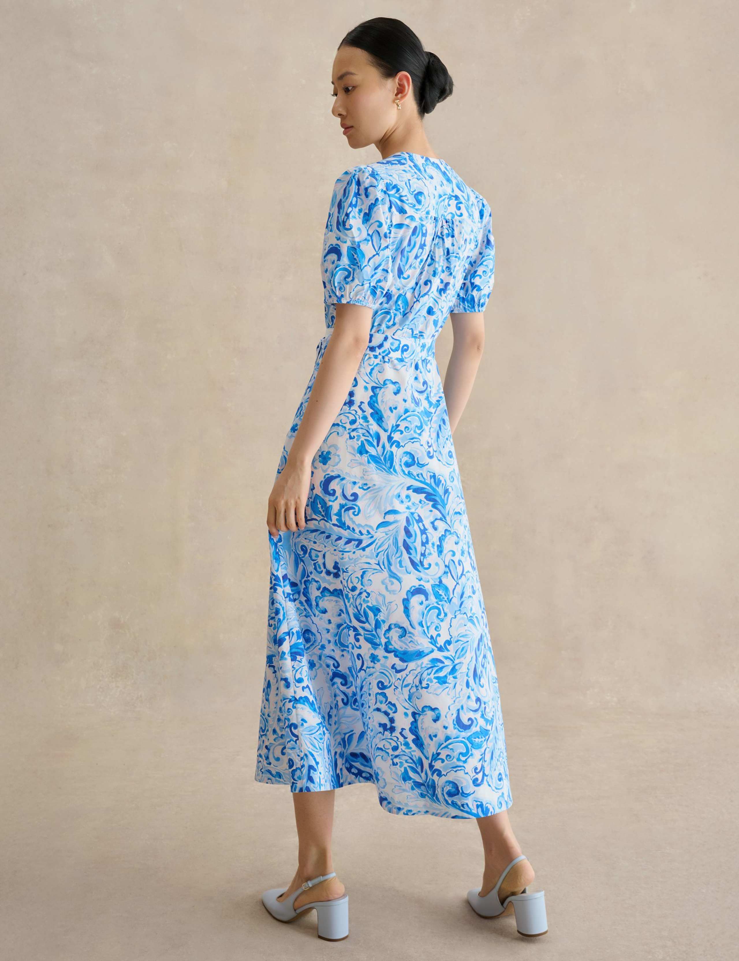 Pure Cotton Paisley V-Neck Midi Dress 4 of 5