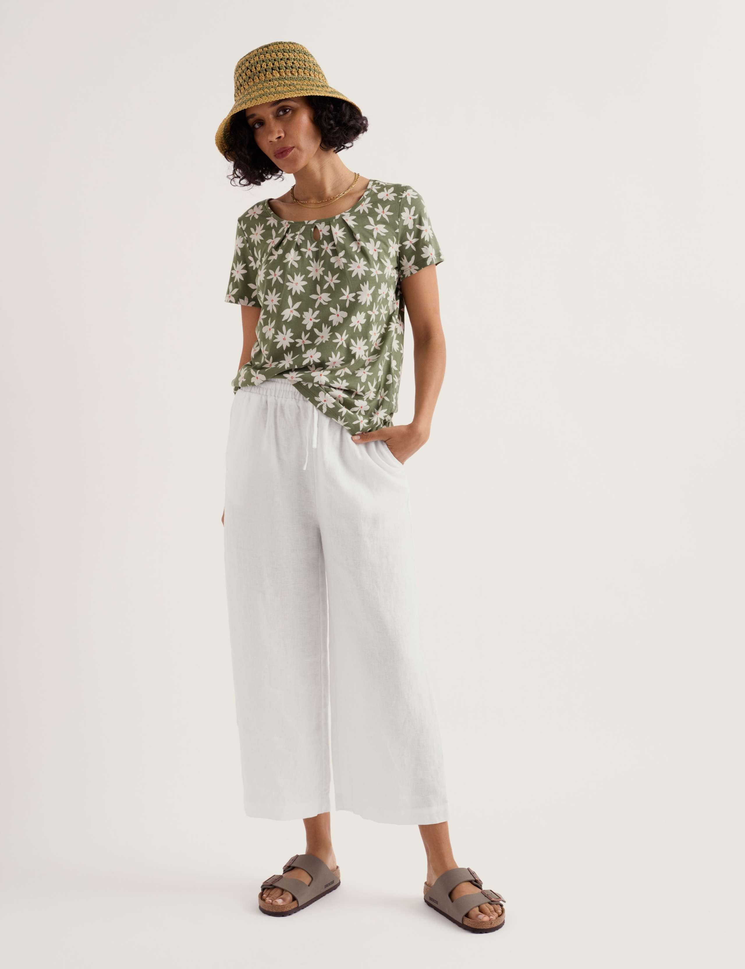 Floral Scoop Neck Keyhole T-Shirt 1 of 5