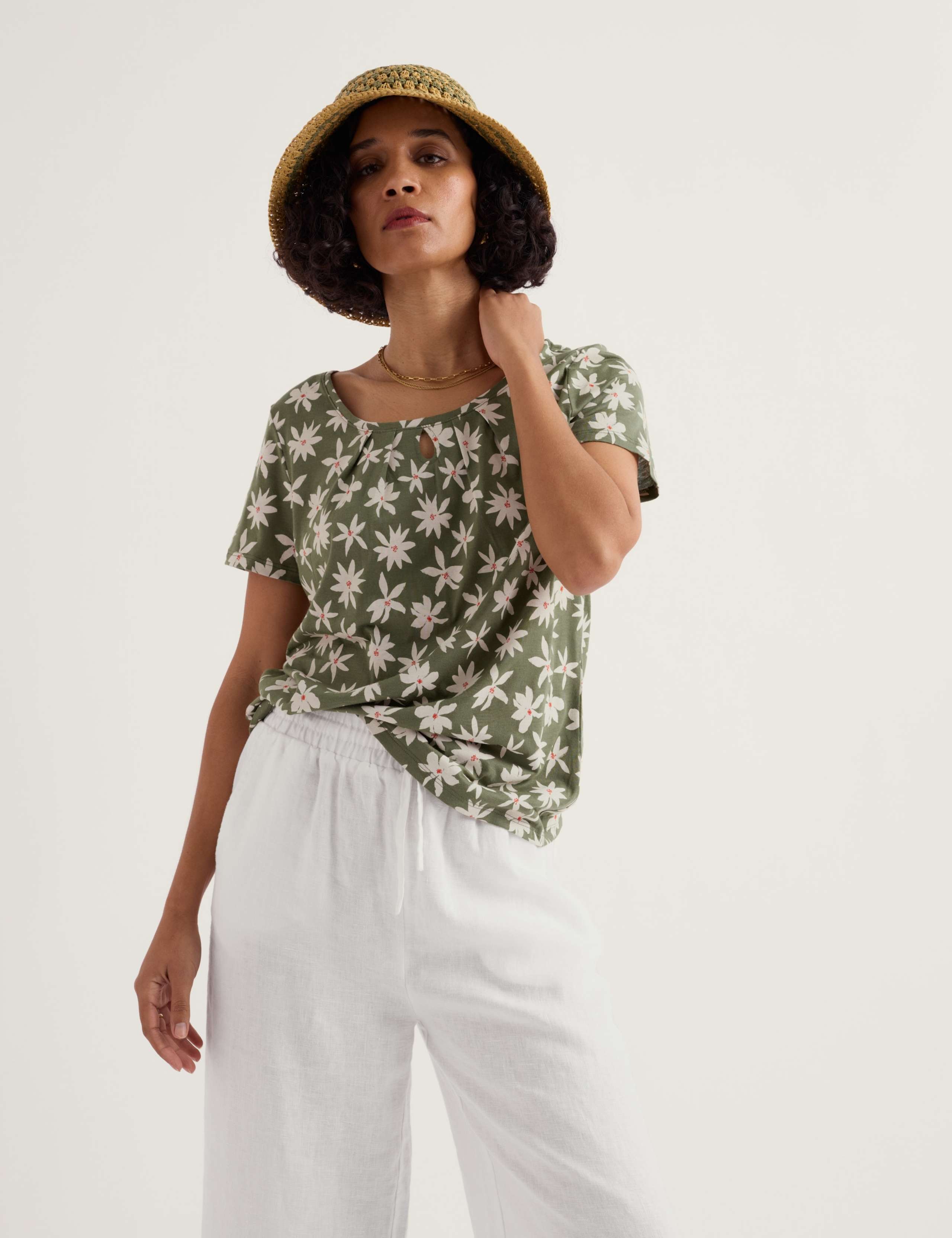 Floral Scoop Neck Keyhole T-Shirt 3 of 5