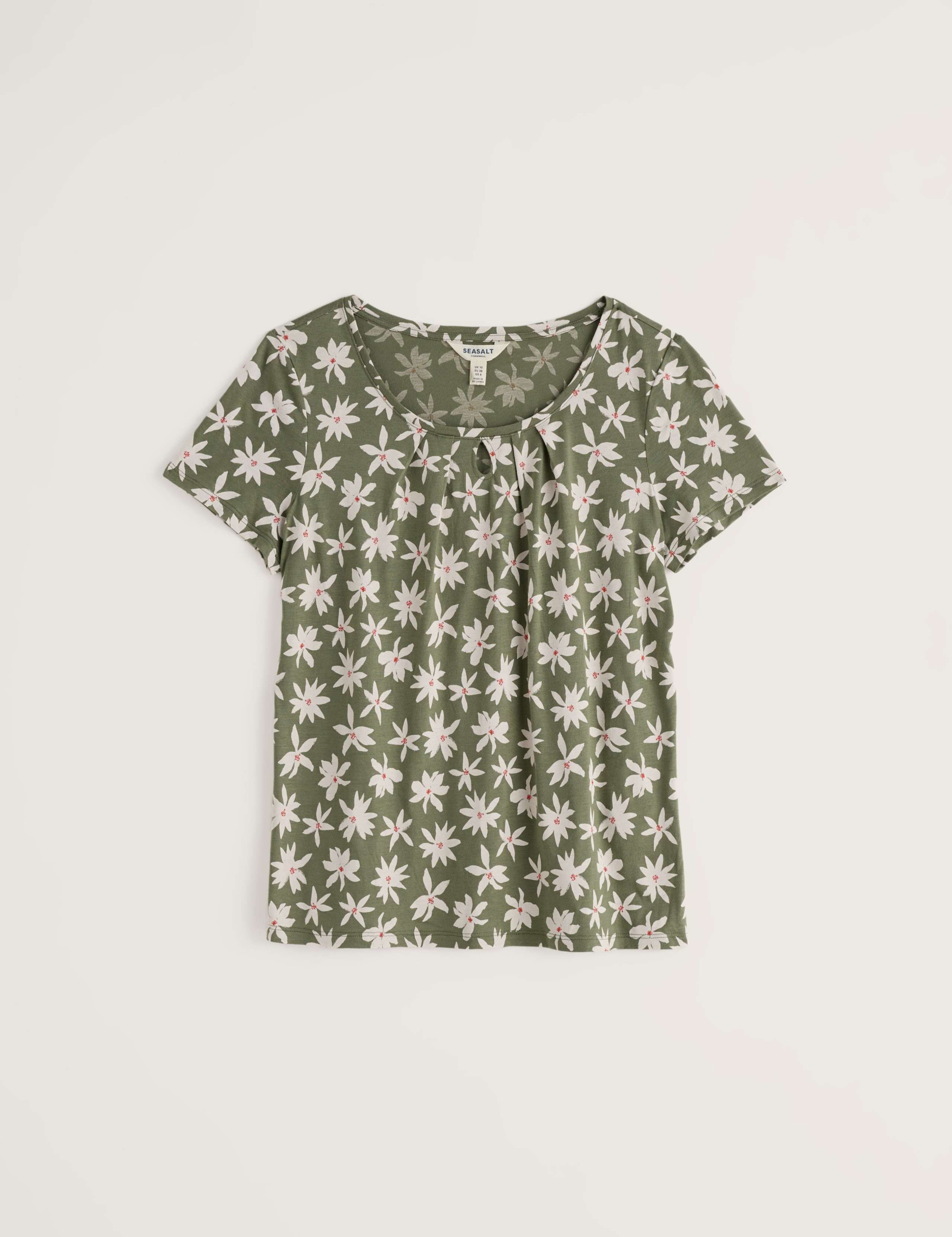 Floral Scoop Neck Keyhole T-Shirt 2 of 5