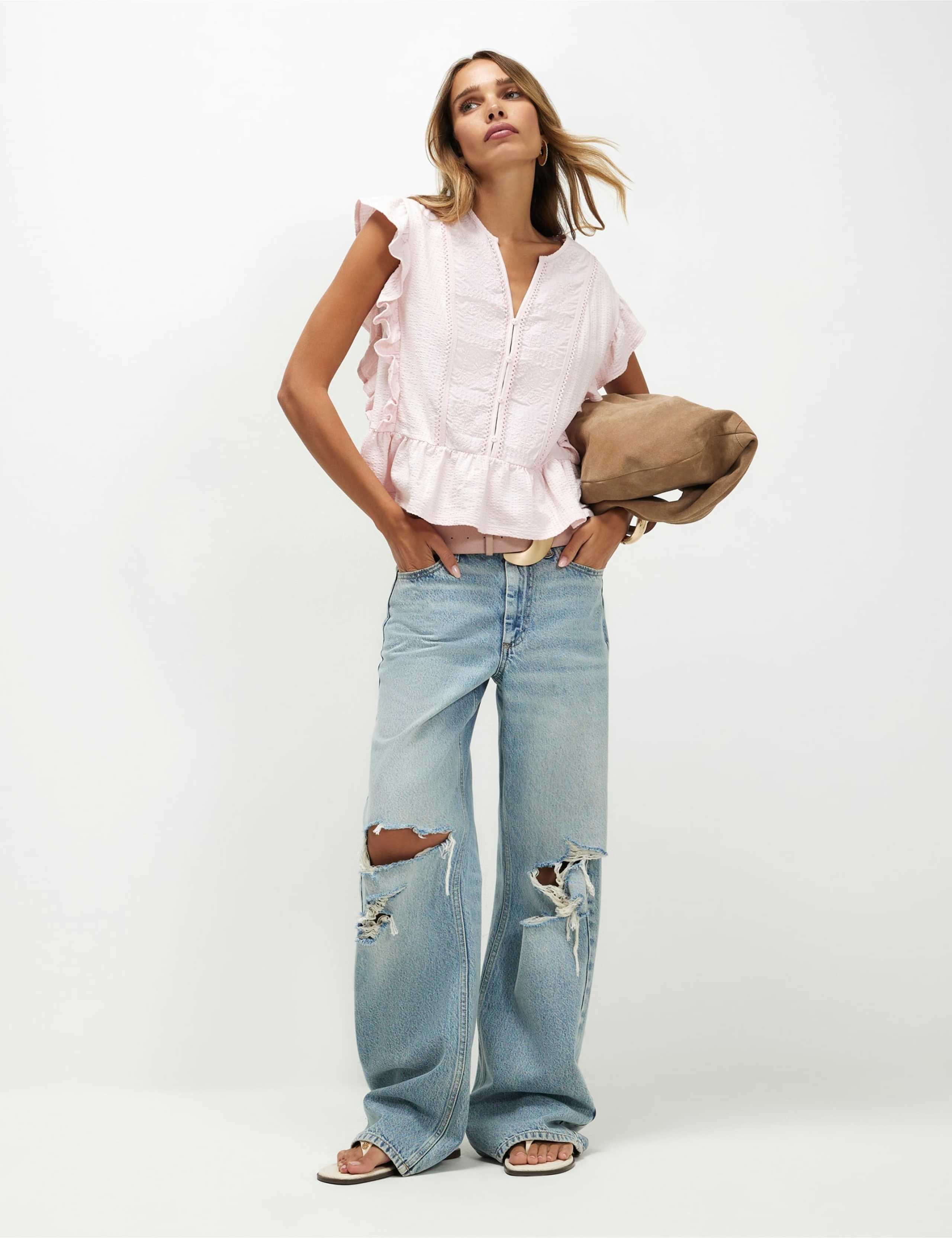 Jersey Embroidered Notch Neck Blouse 5 of 6
