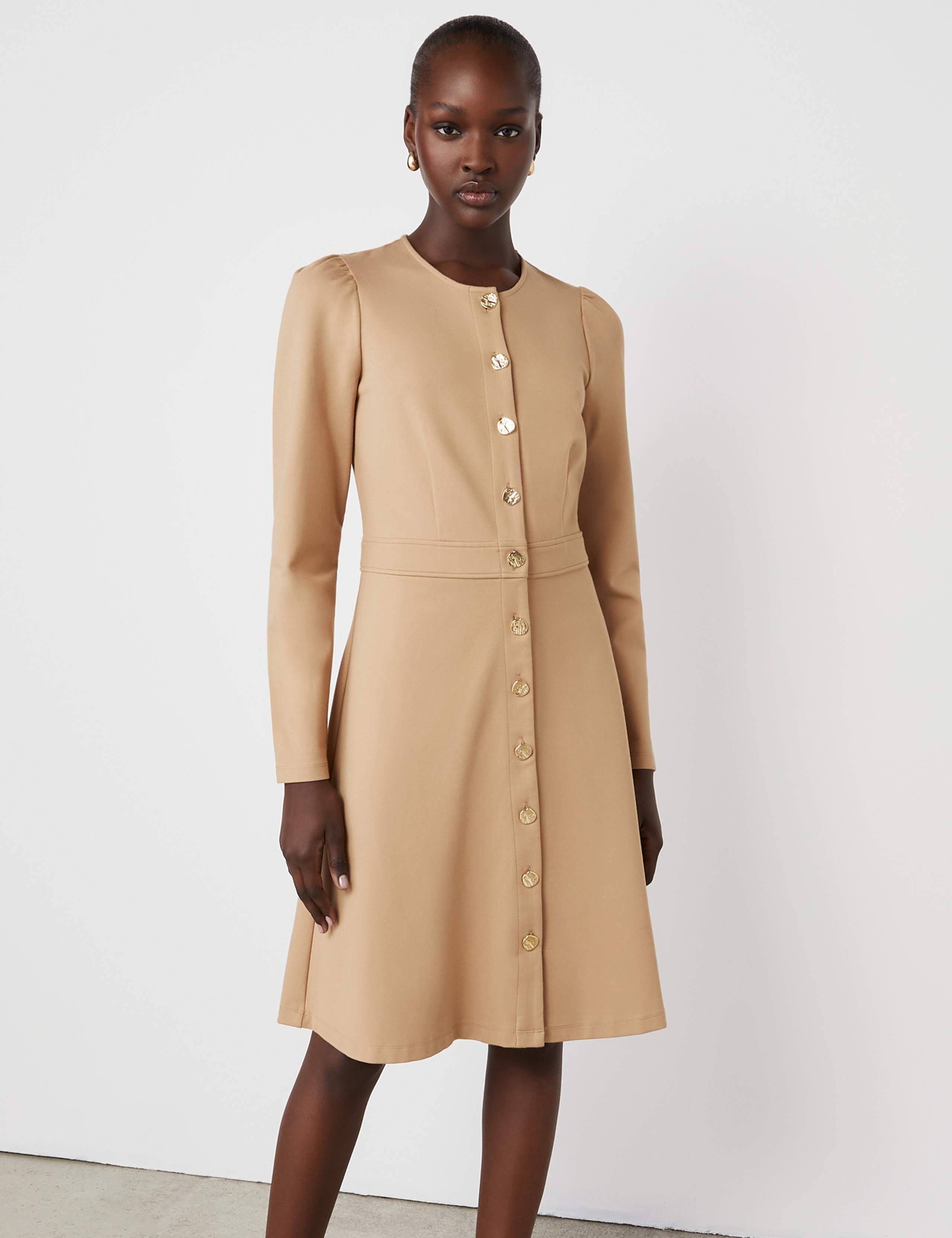 Ponte Jersey Button Through Waisted Dress 2 of 4