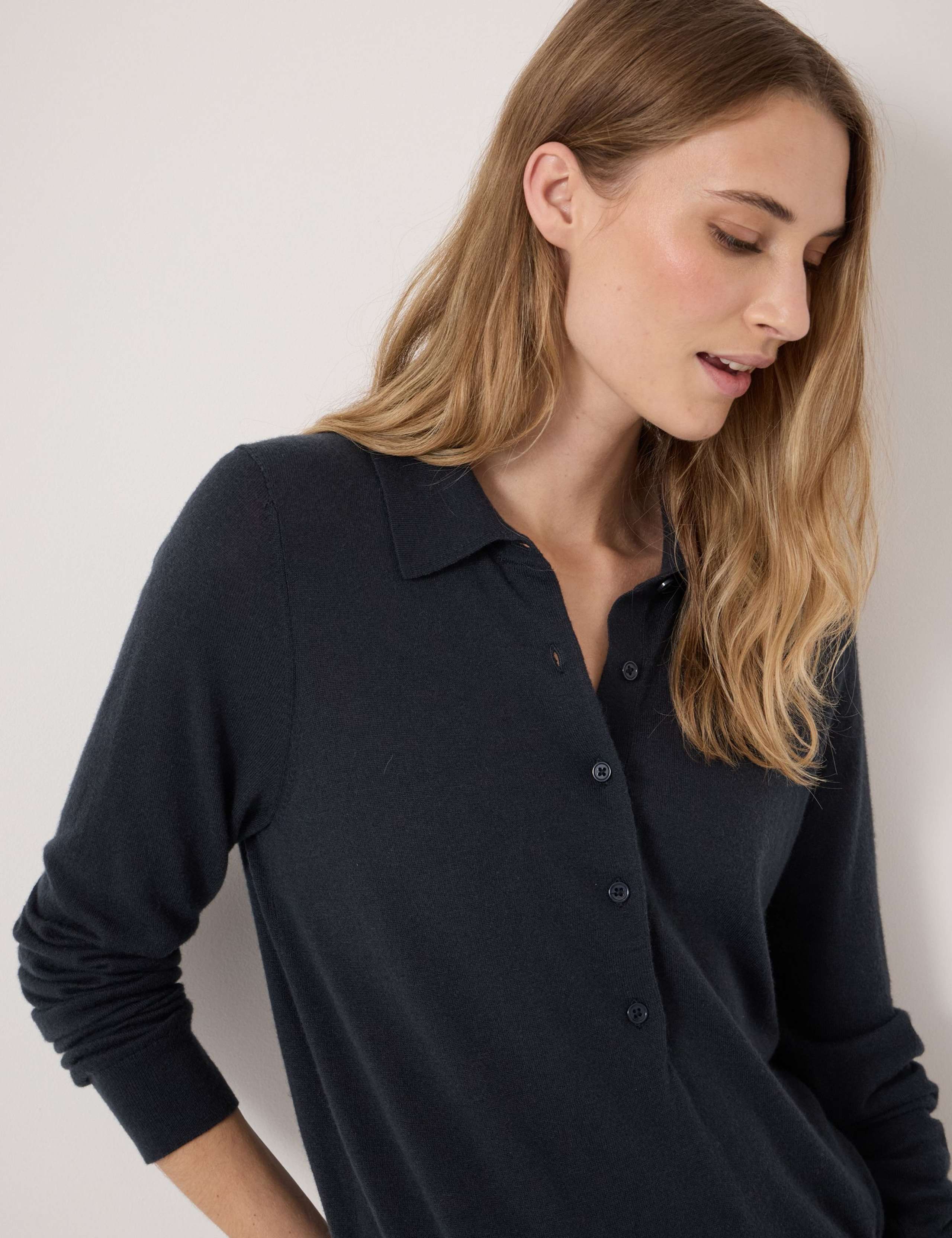 Merino Blend Long Sleeve Polo Top 5 of 5