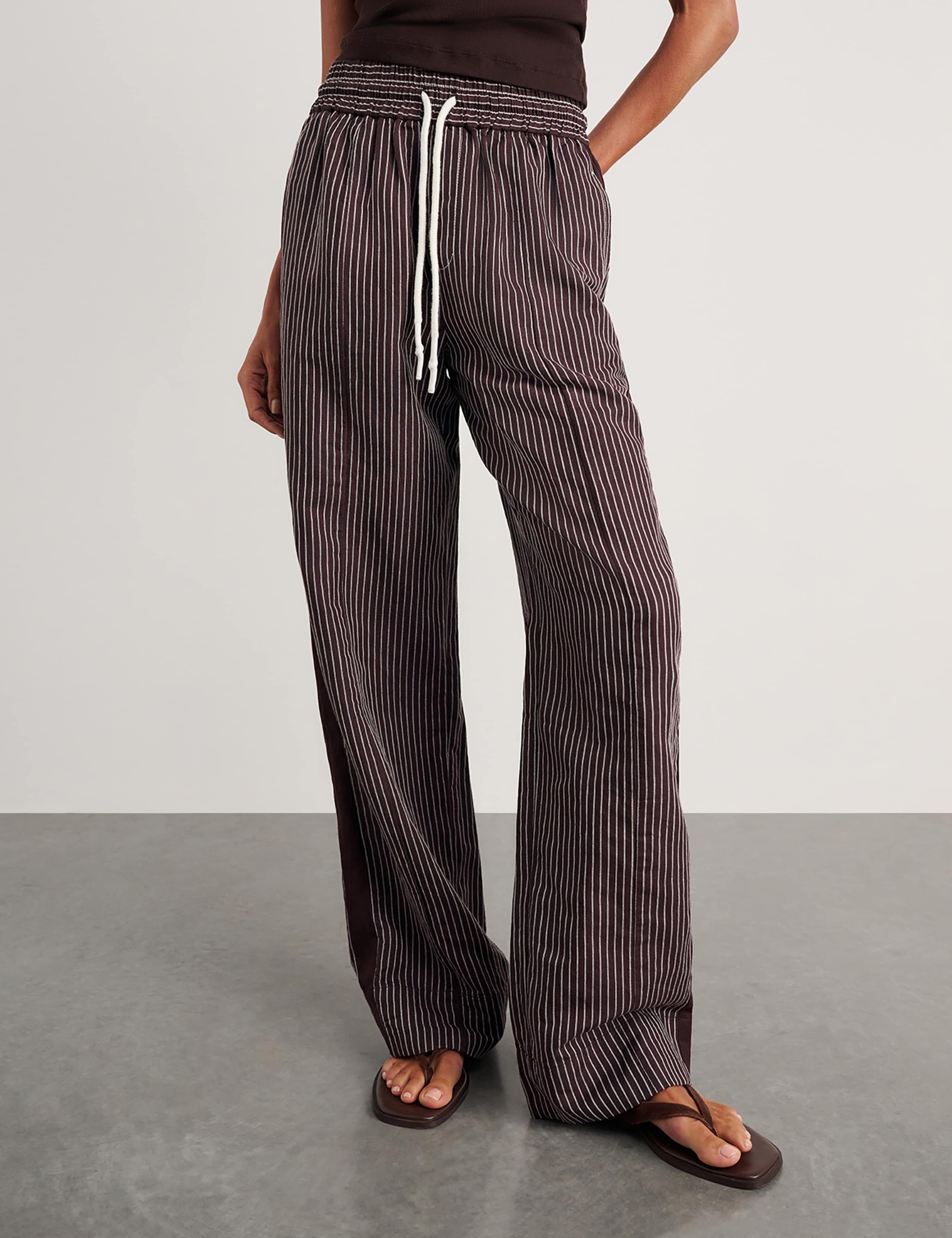 Linen Rich Striped Wide Leg Trousers 1 of 8