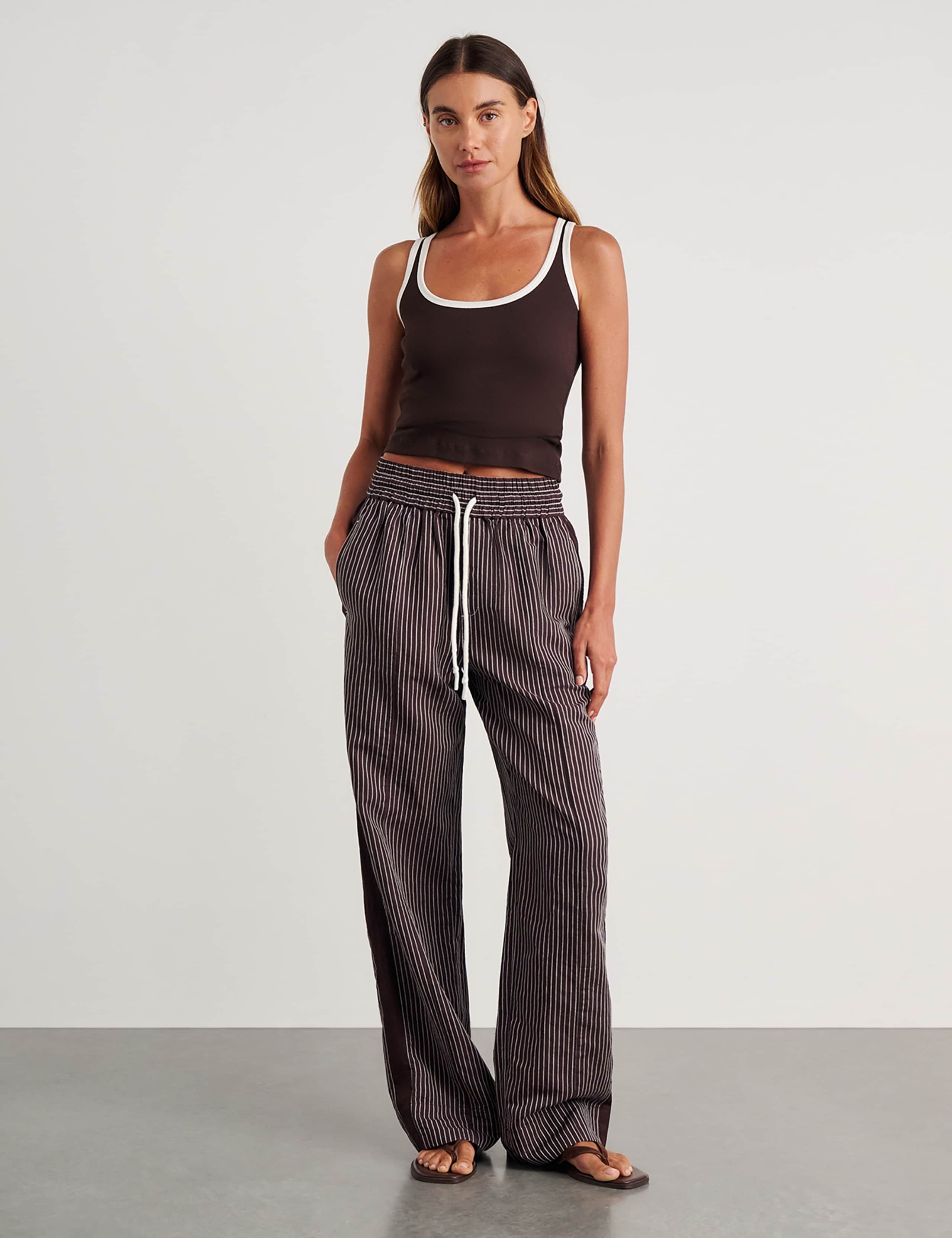 Linen Rich Striped Wide Leg Trousers 2 of 8