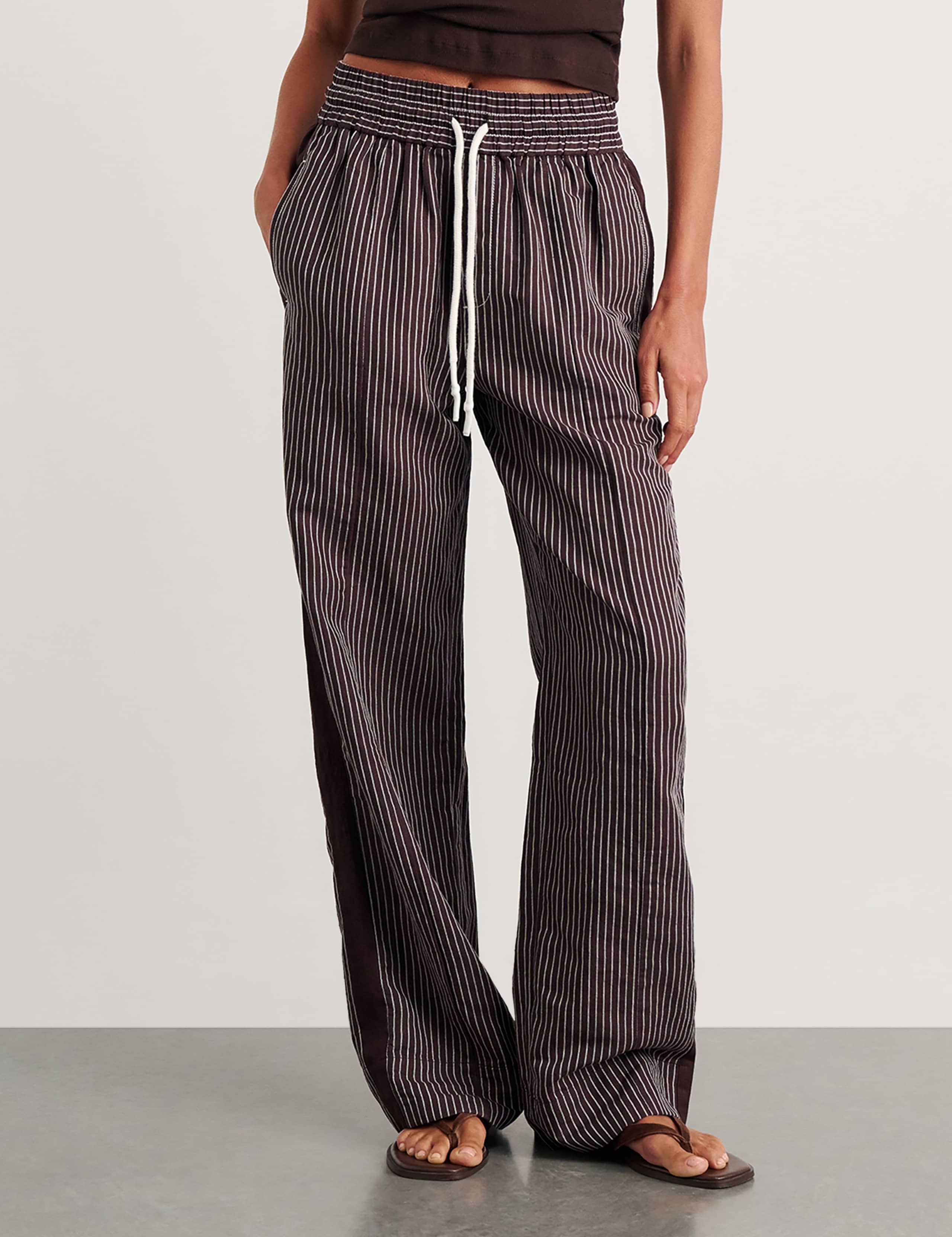 Linen Rich Striped Wide Leg Trousers 3 of 8