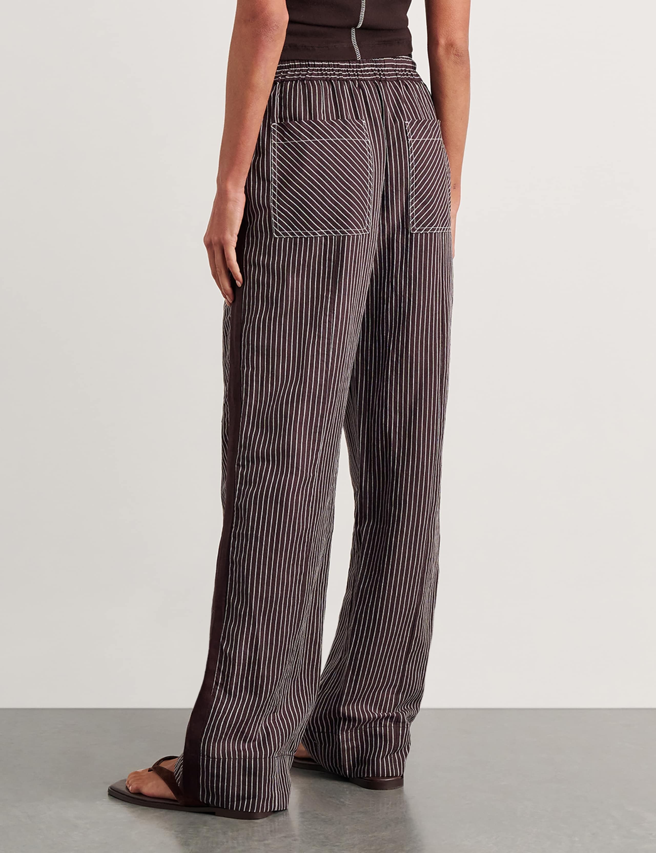 Linen Rich Striped Wide Leg Trousers 5 of 8