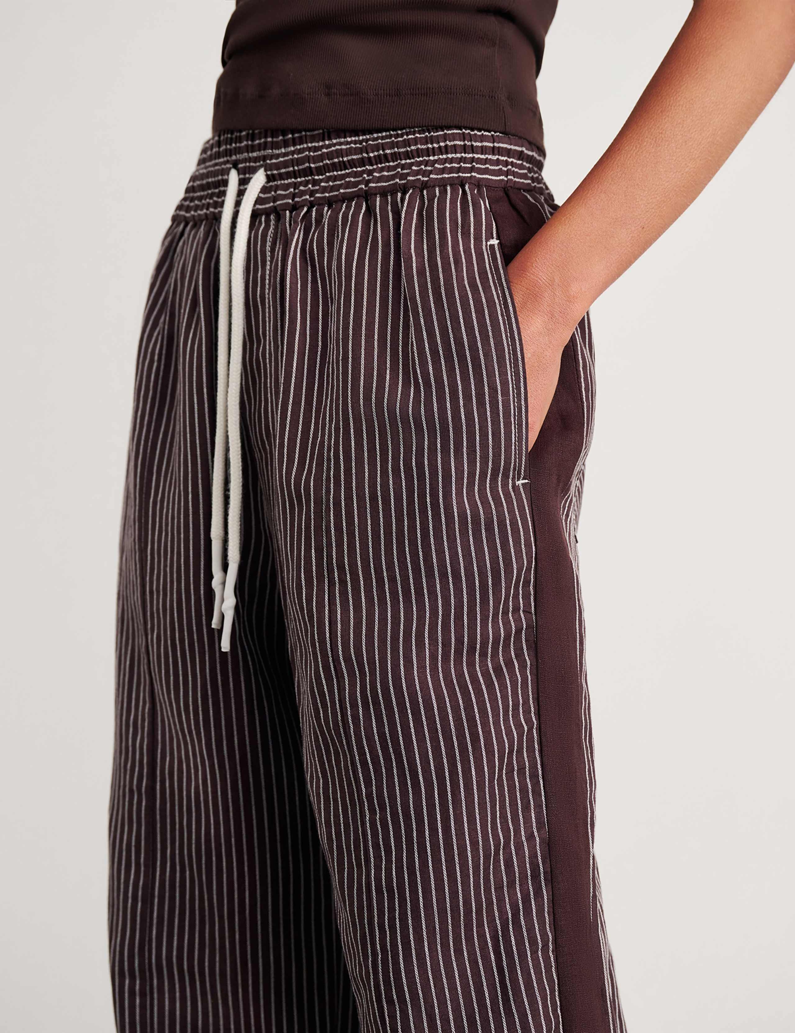 Linen Rich Striped Wide Leg Trousers 6 of 8