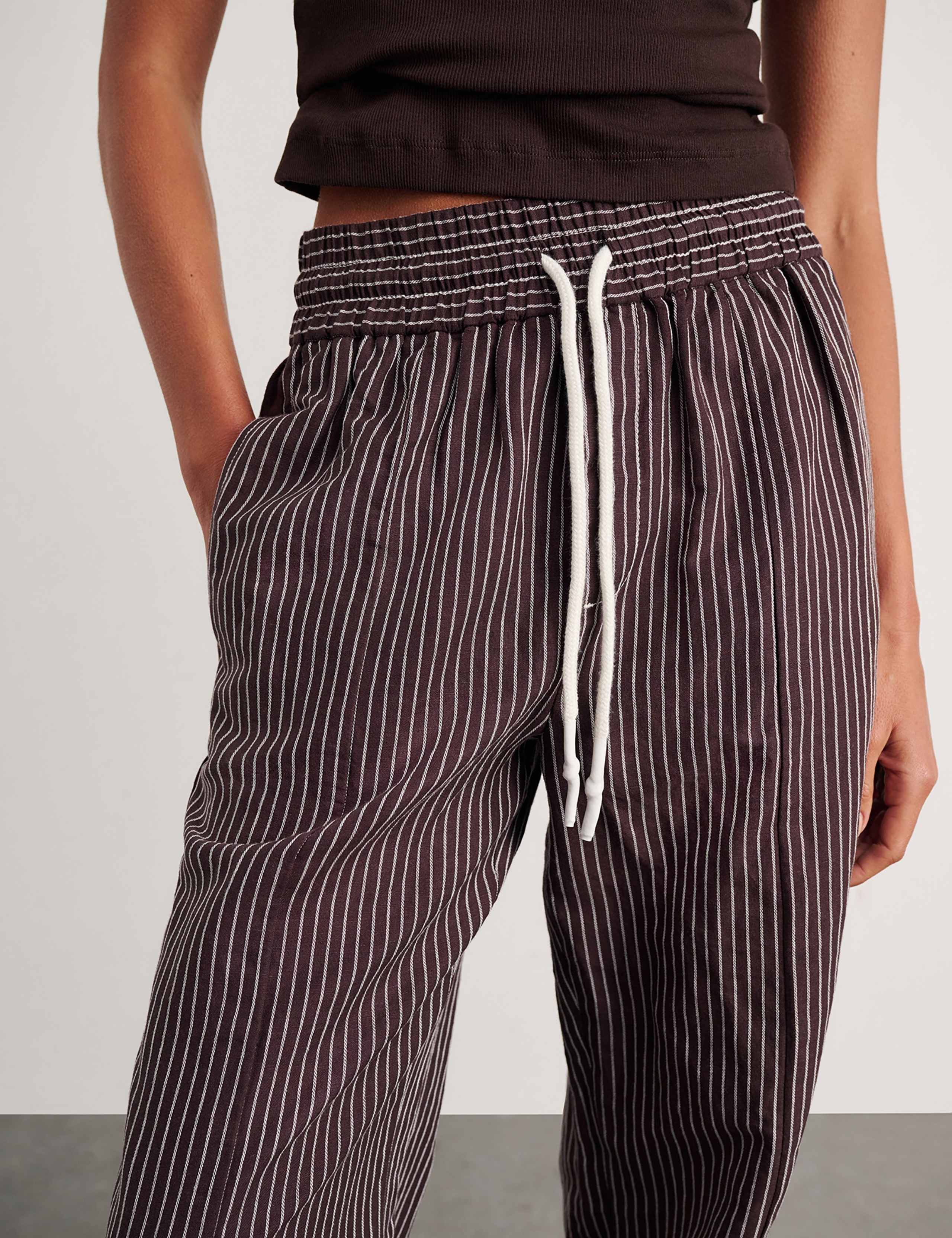 Linen Rich Striped Wide Leg Trousers 7 of 8