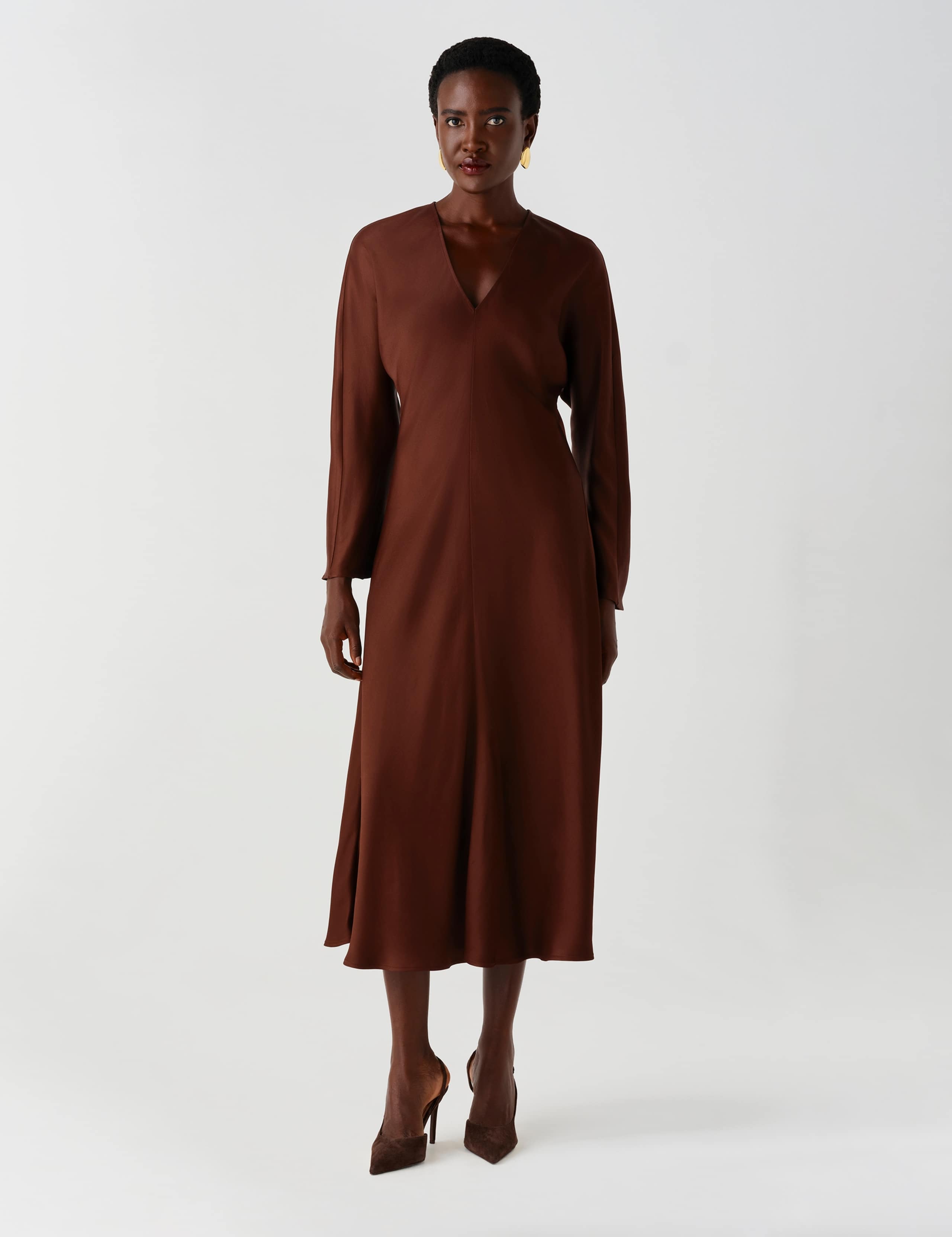 Satin V Neck Wrap Midaxi Column Dress 3 of 11