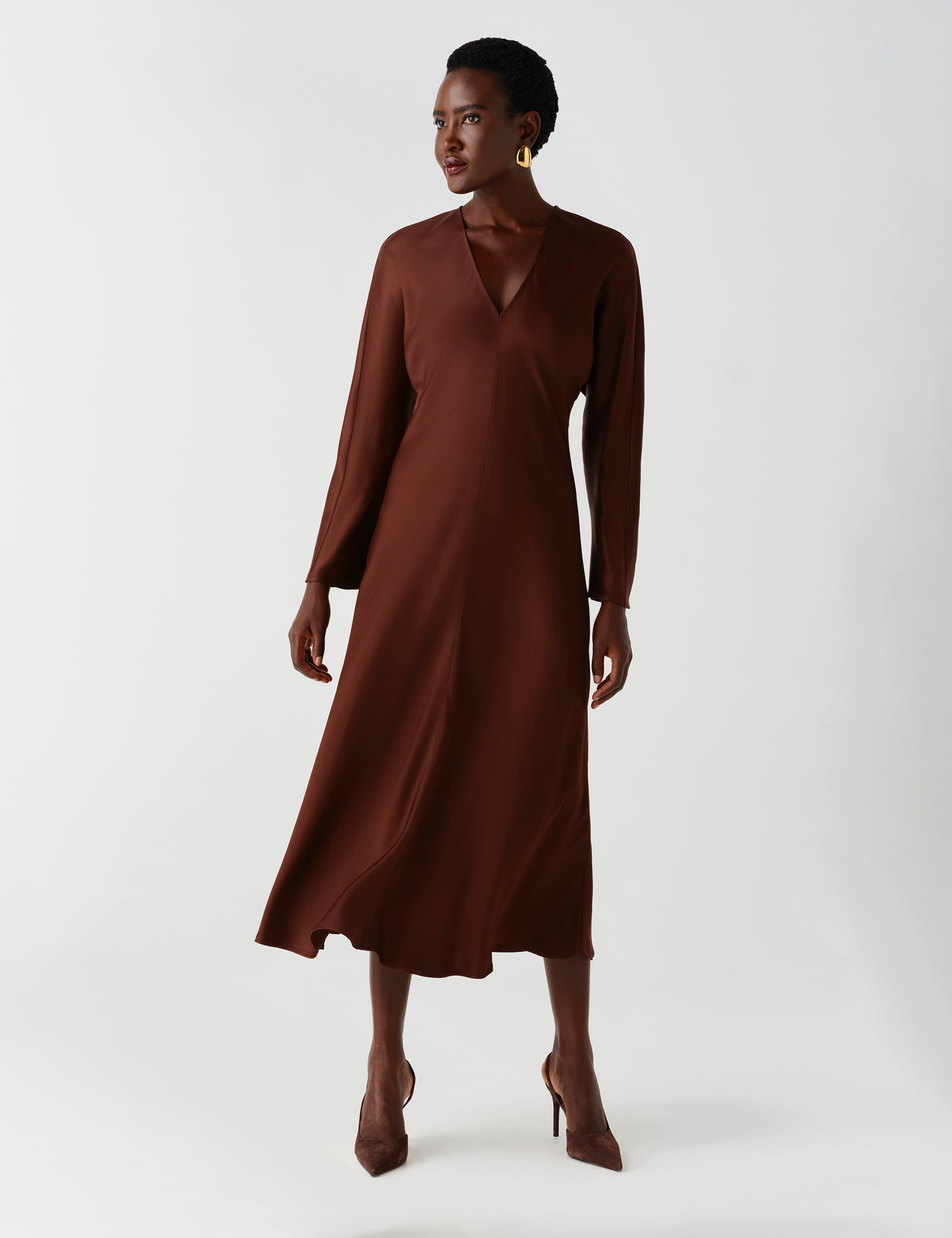 Satin V Neck Wrap Midaxi Column Dress 4 of 11