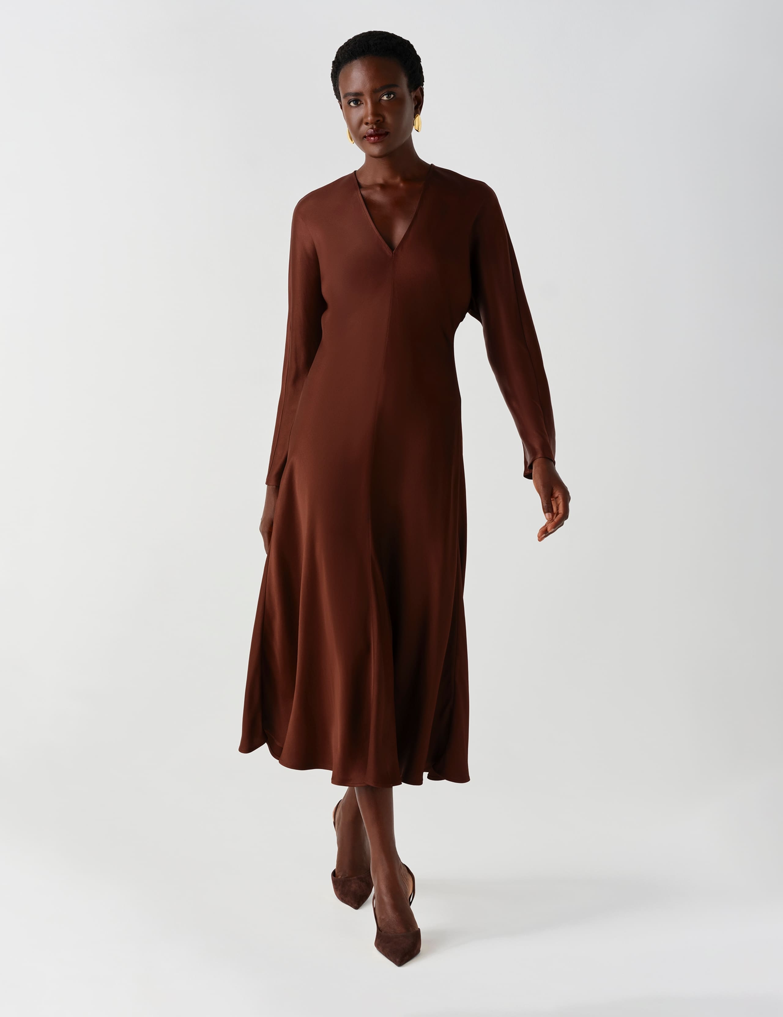 Satin V Neck Wrap Midaxi Column Dress 5 of 11