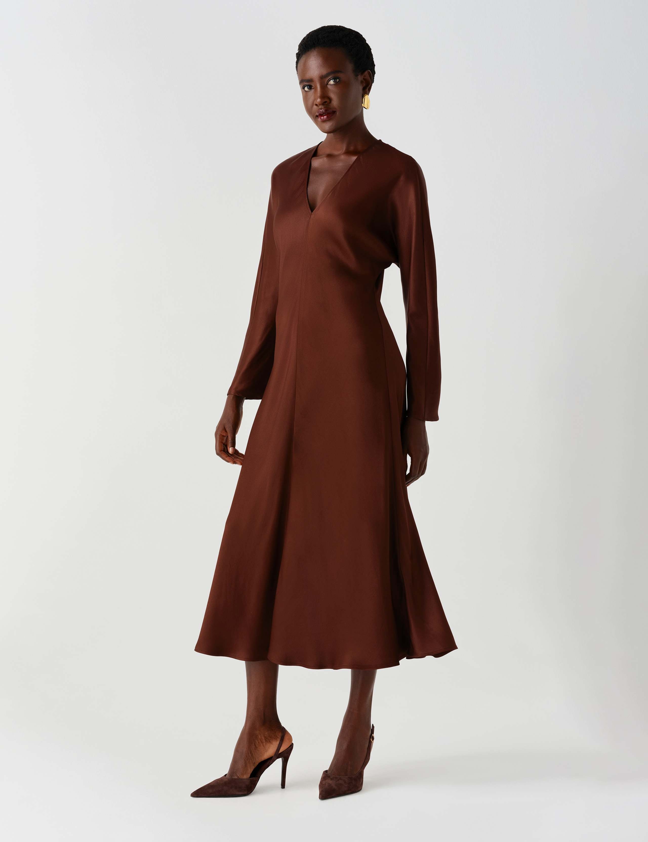 Satin V Neck Wrap Midaxi Column Dress 9 of 11