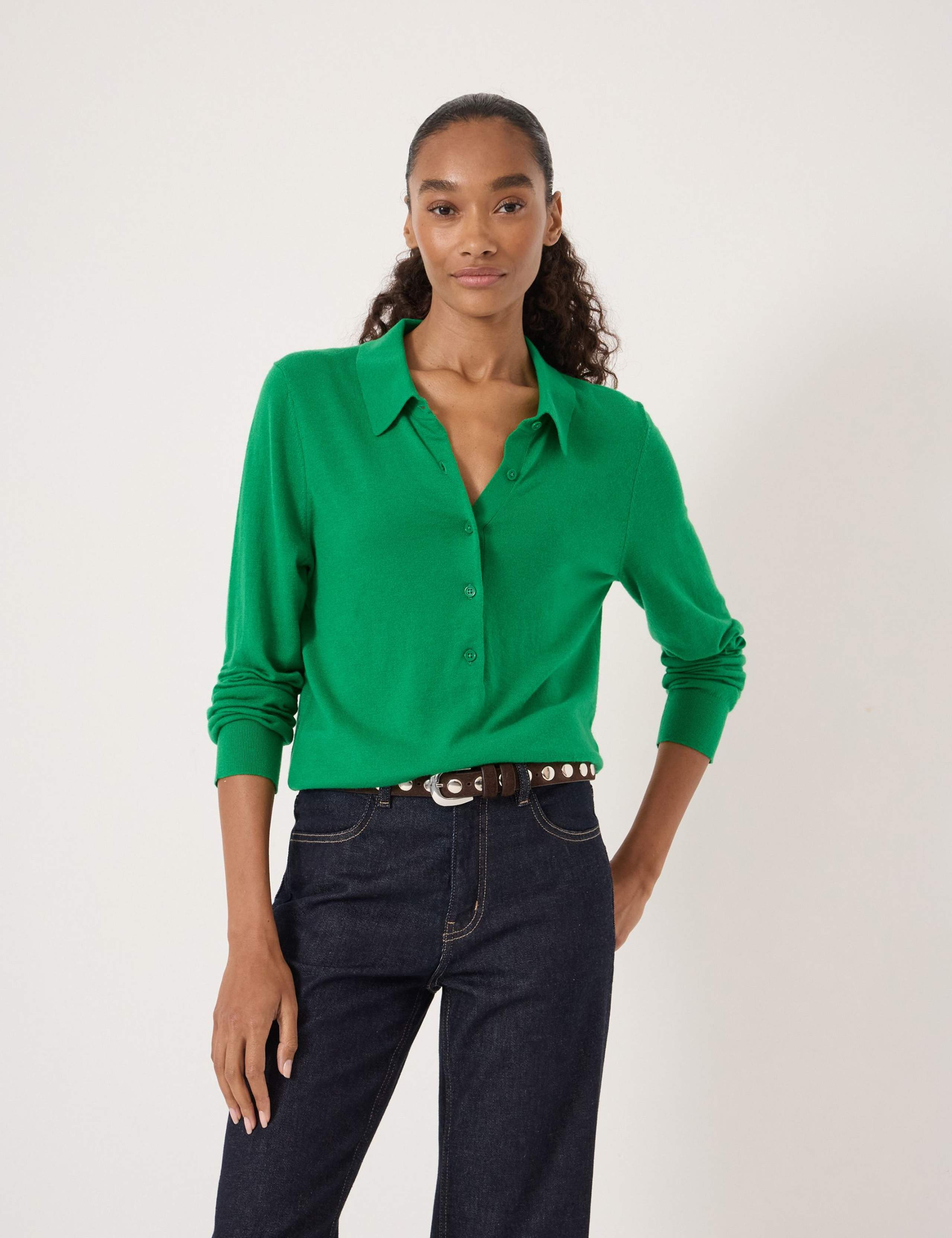 Merino Blend Long Sleeve Polo Top 1 of 5