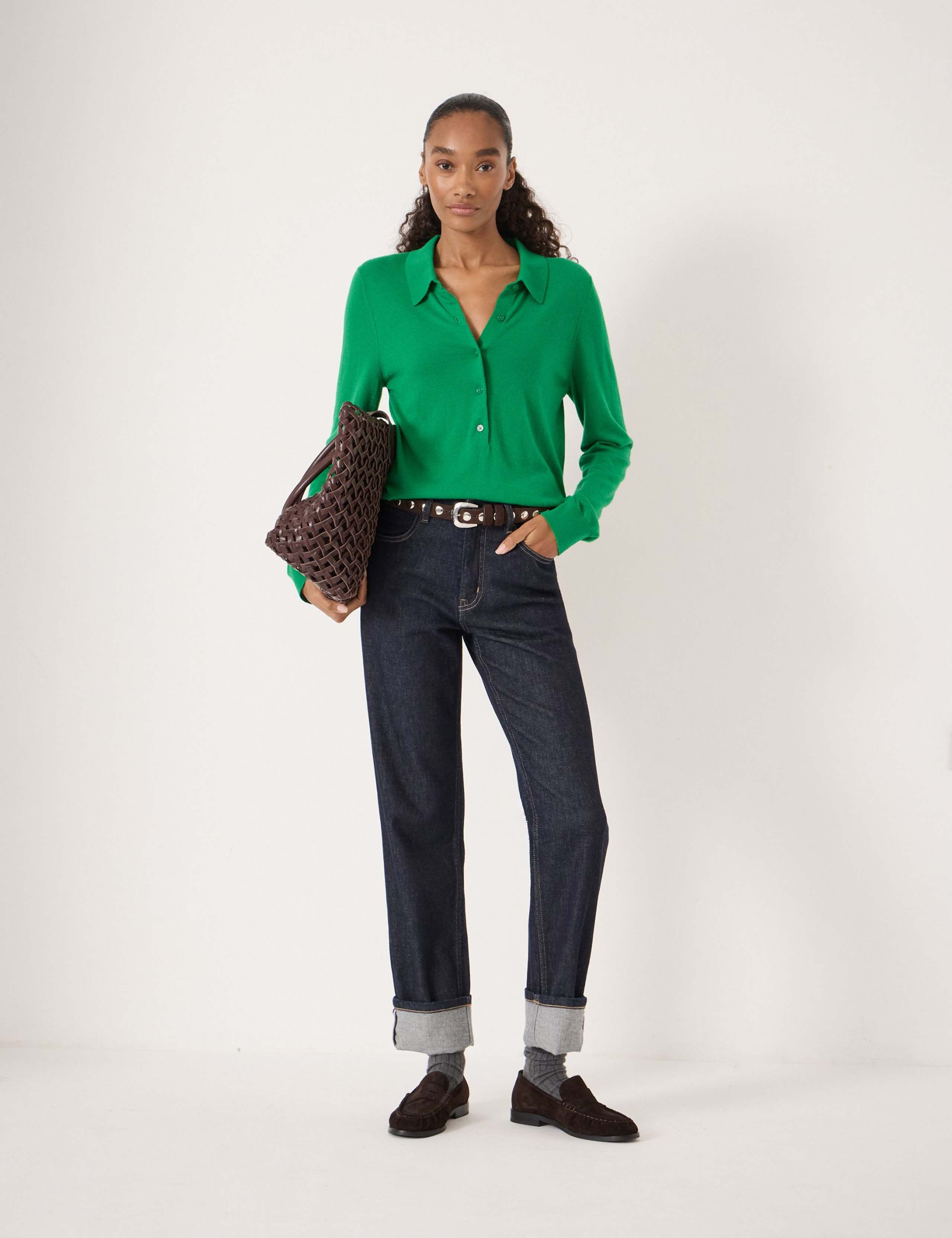 Merino Blend Long Sleeve Polo Top 3 of 5