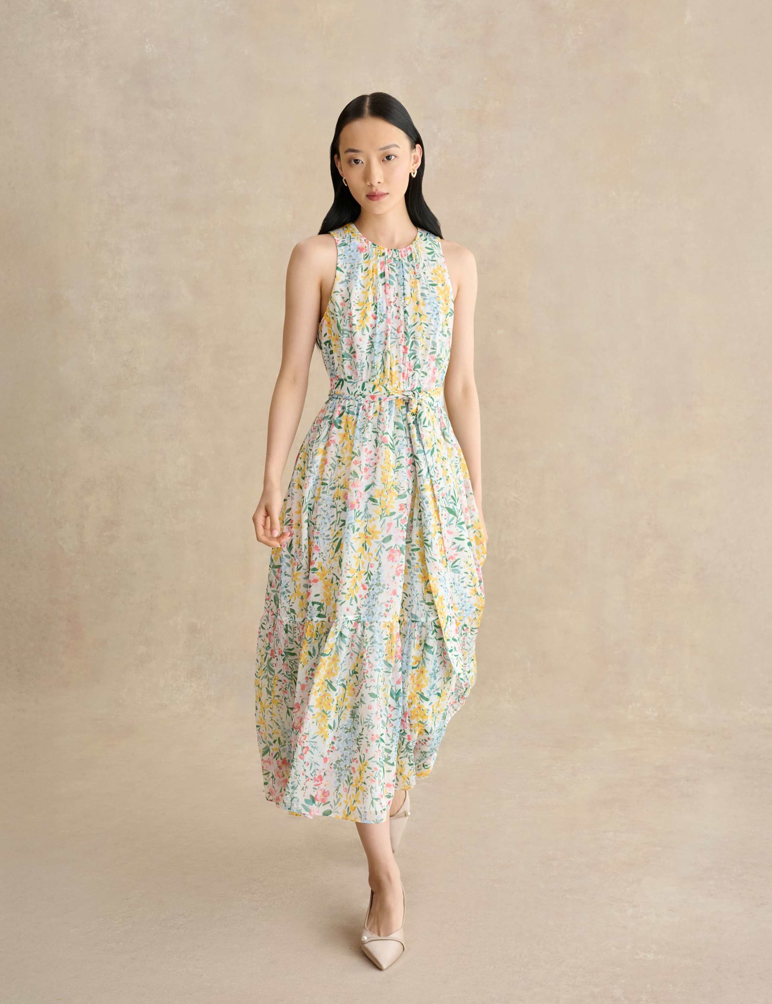 Floral Belted Midi Waisted Dress 1 of 5
