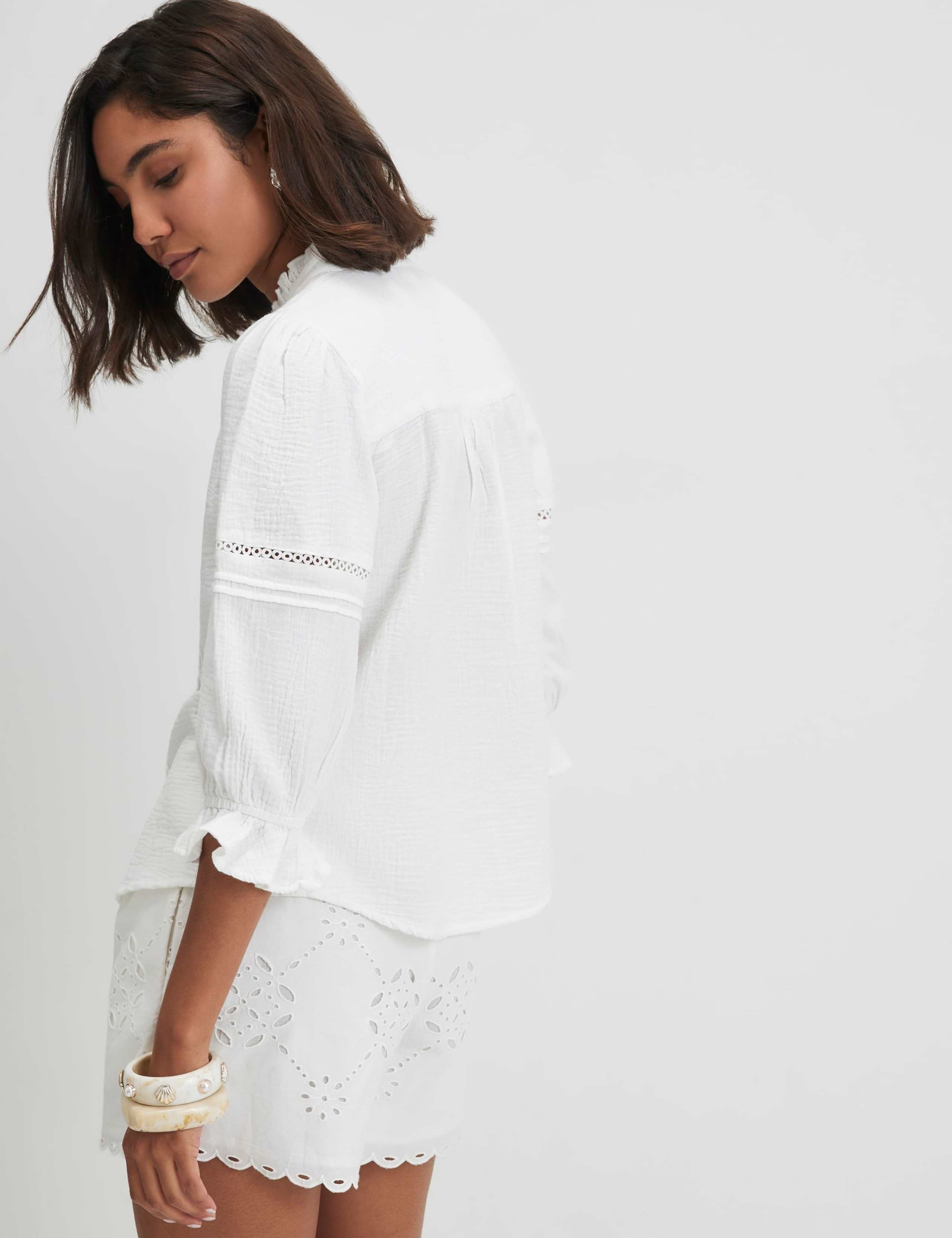 Pure Cotton Pintuck Frill Sleeve Blouse 2 of 3