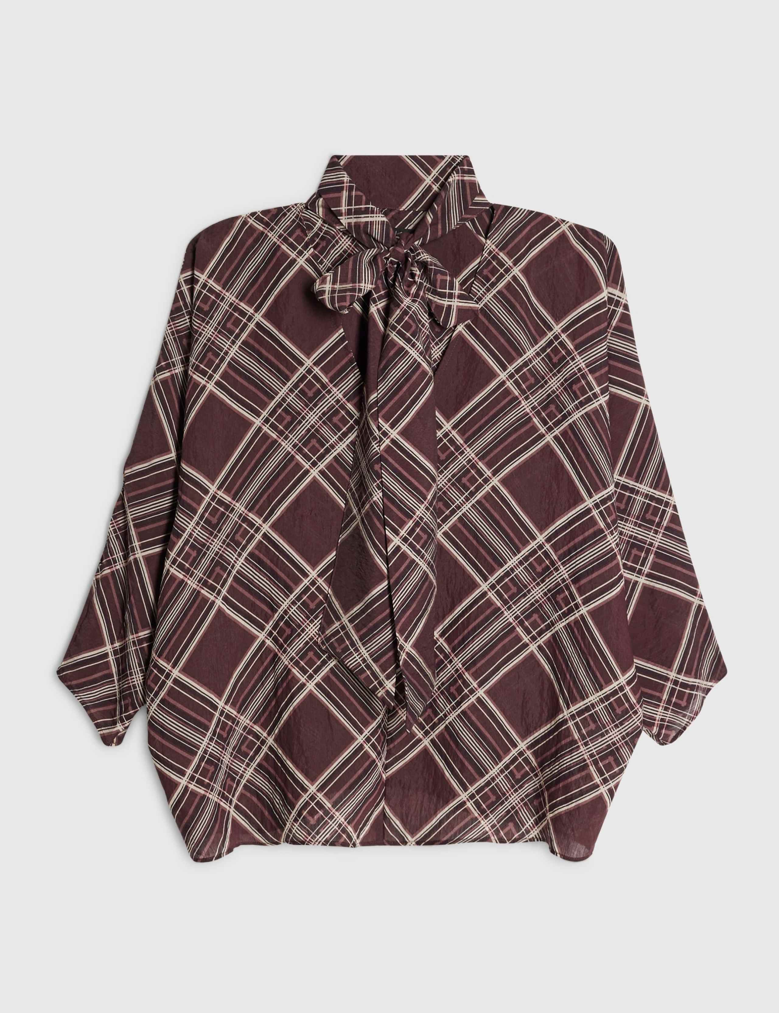 Pure Cotton Checked High Neck Relaxed Blouse 2 of 4