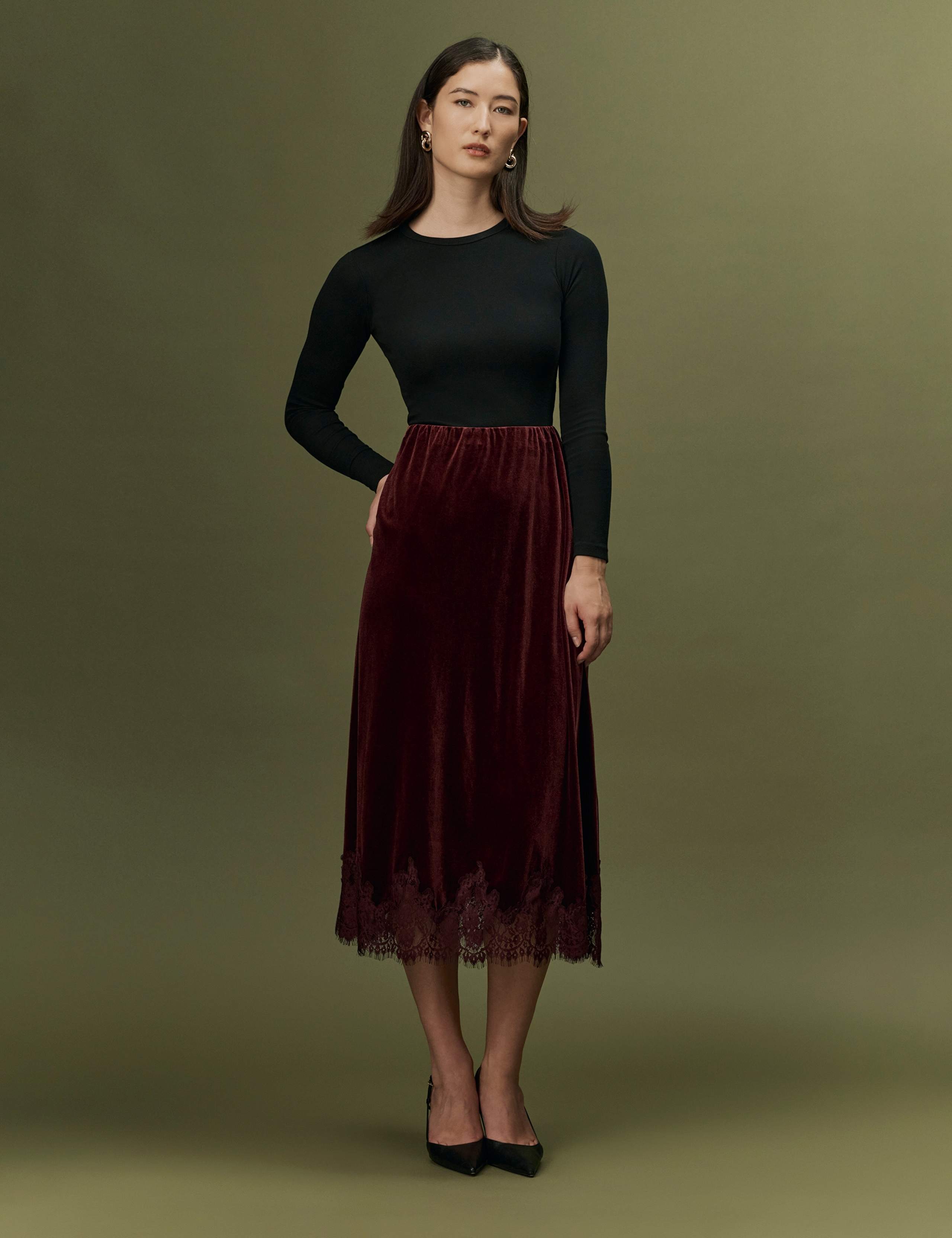 Velvet Midi A-Line Skirt 2 of 10