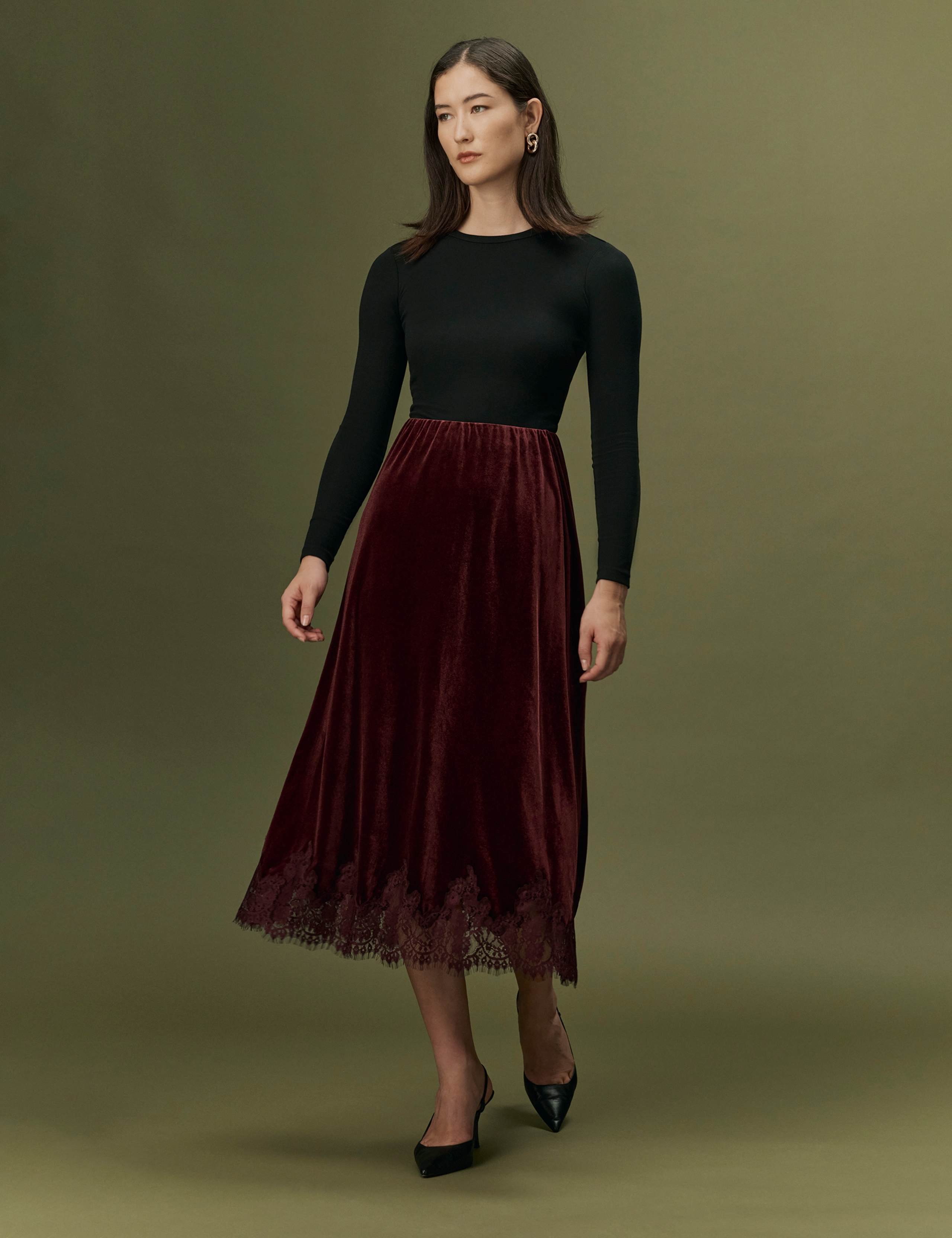 Velvet Midi A-Line Skirt 3 of 10