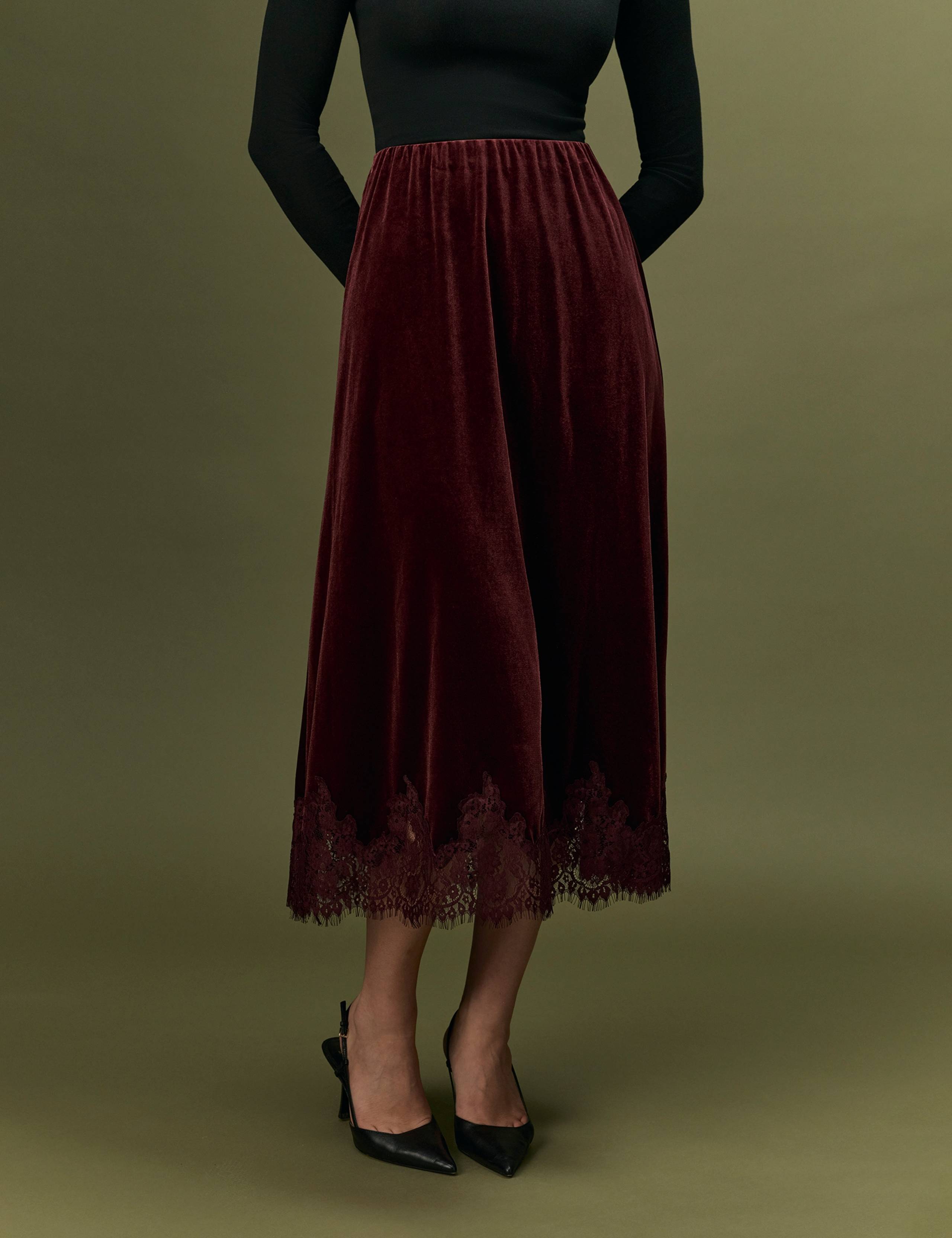 Velvet Midi A-Line Skirt 4 of 10