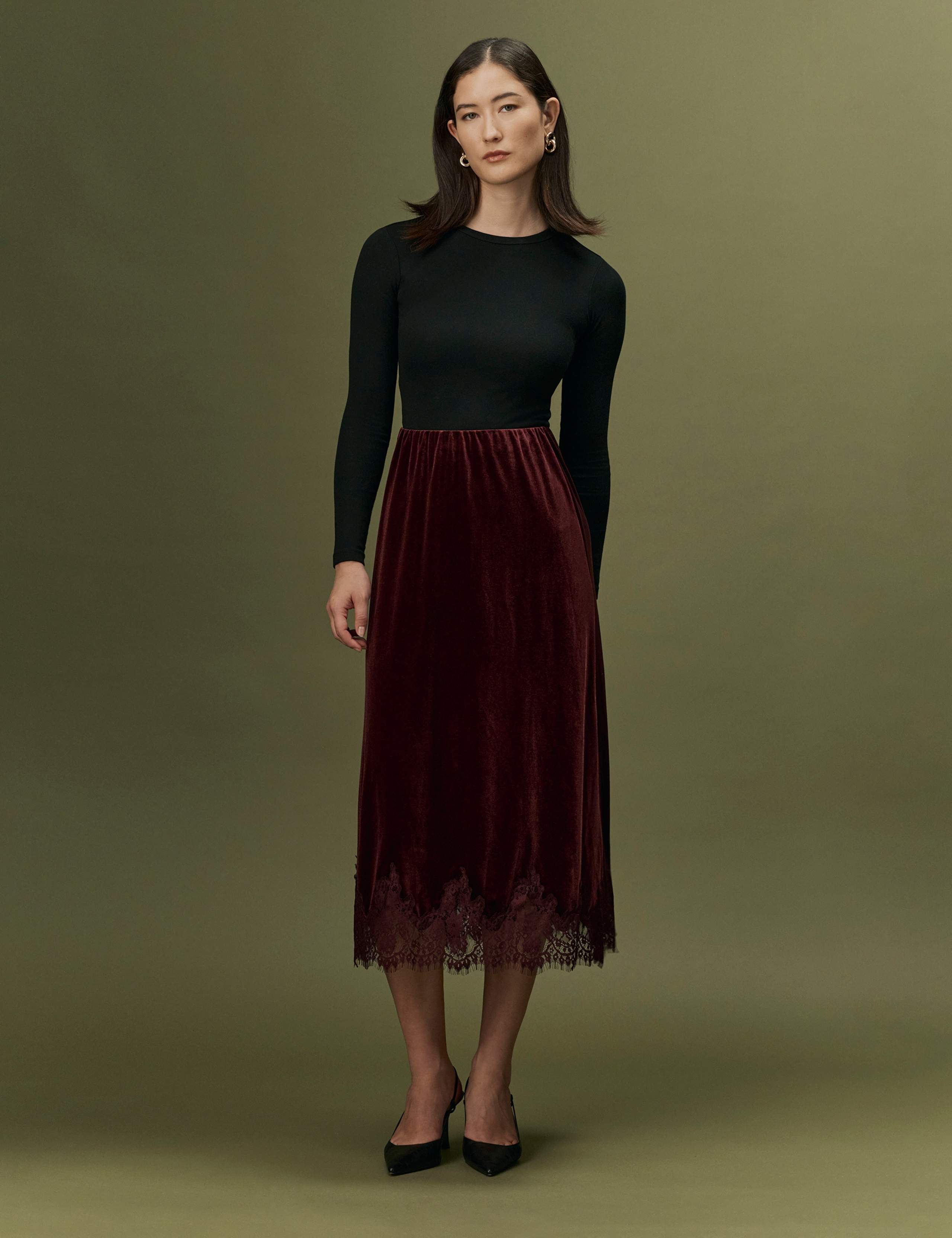 Velvet Midi A-Line Skirt 7 of 10