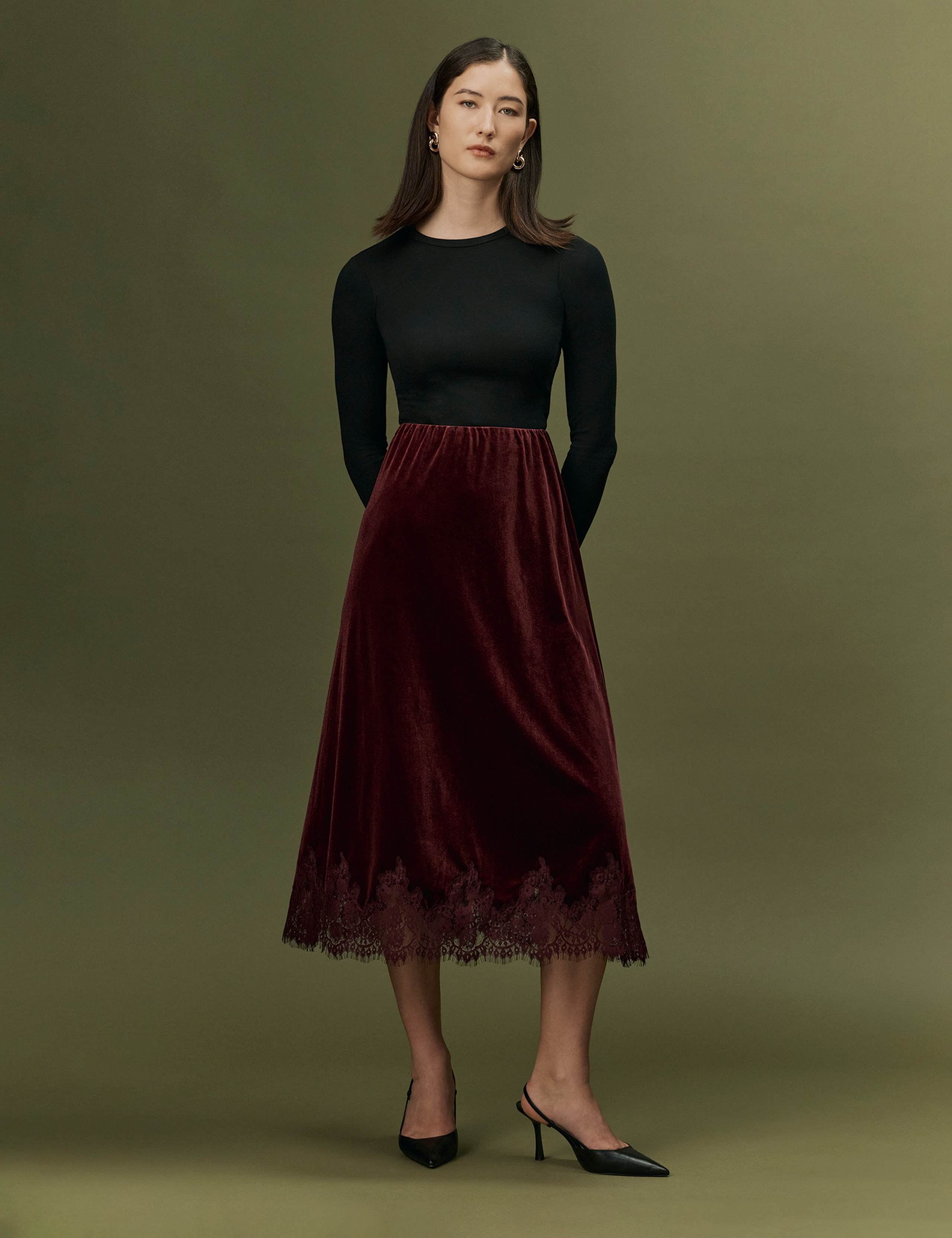 Velvet Midi A-Line Skirt 8 of 10