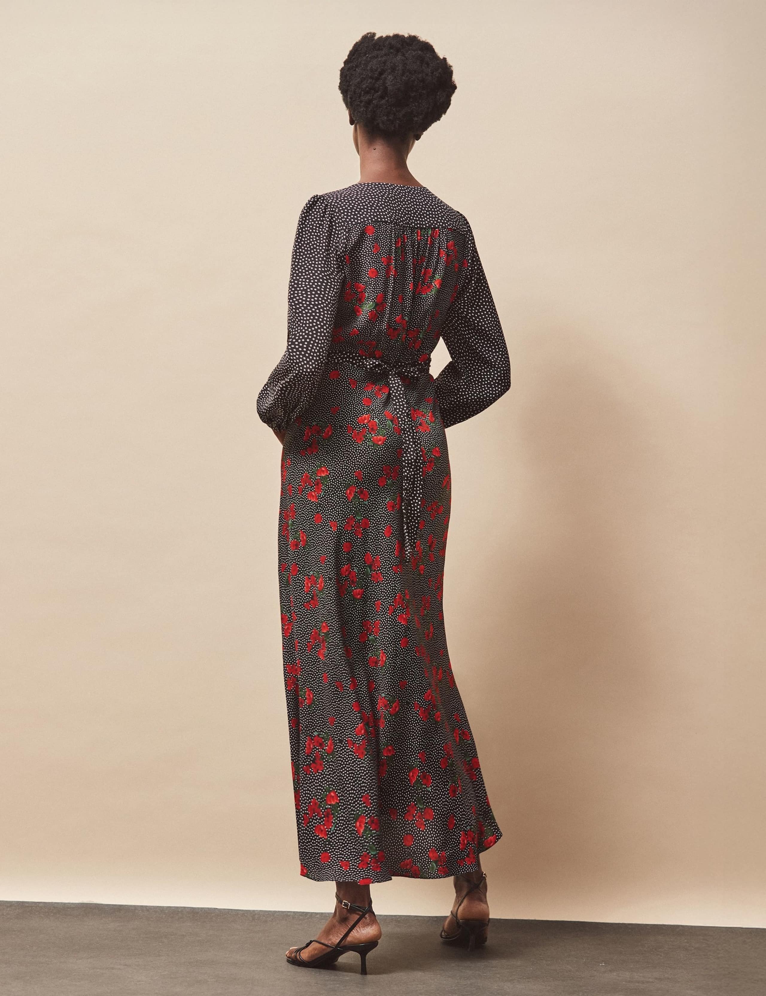 Floral Polka Dot Blouson Sleeve Midi Dress 3 of 5