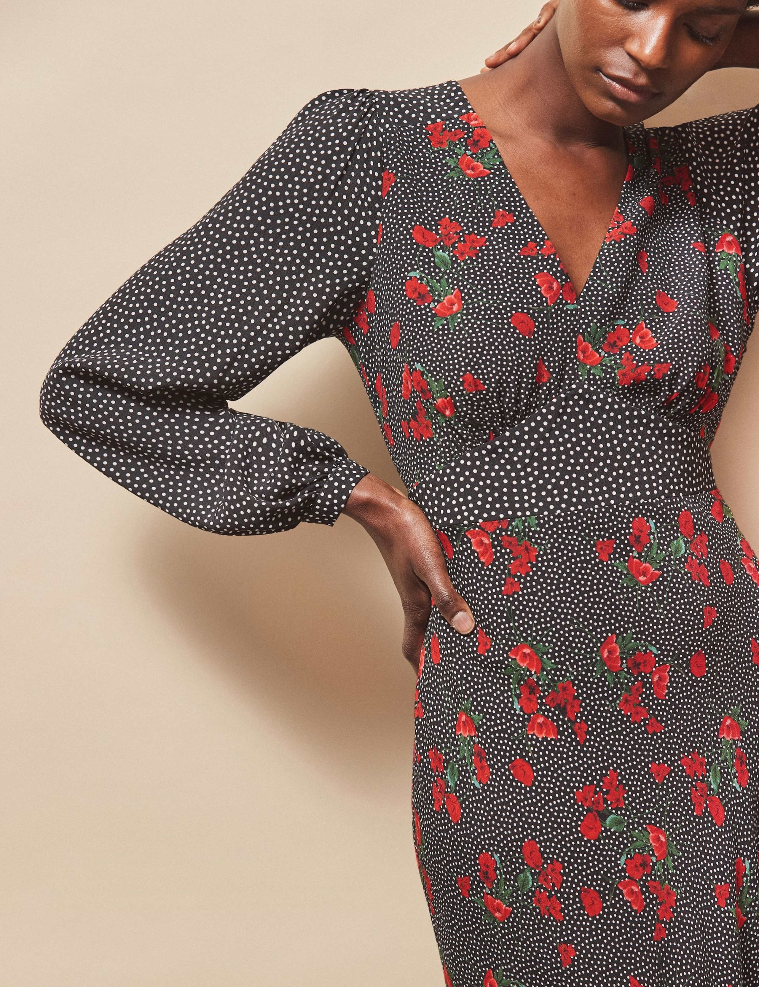 Floral Polka Dot Blouson Sleeve Midi Dress 5 of 5