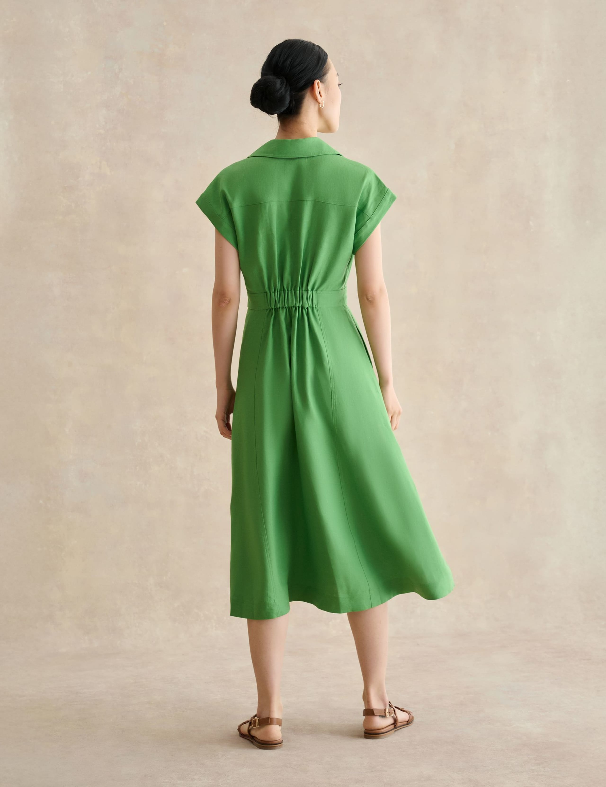 Pure Linen Collared Midi Waisted Dress 3 of 5