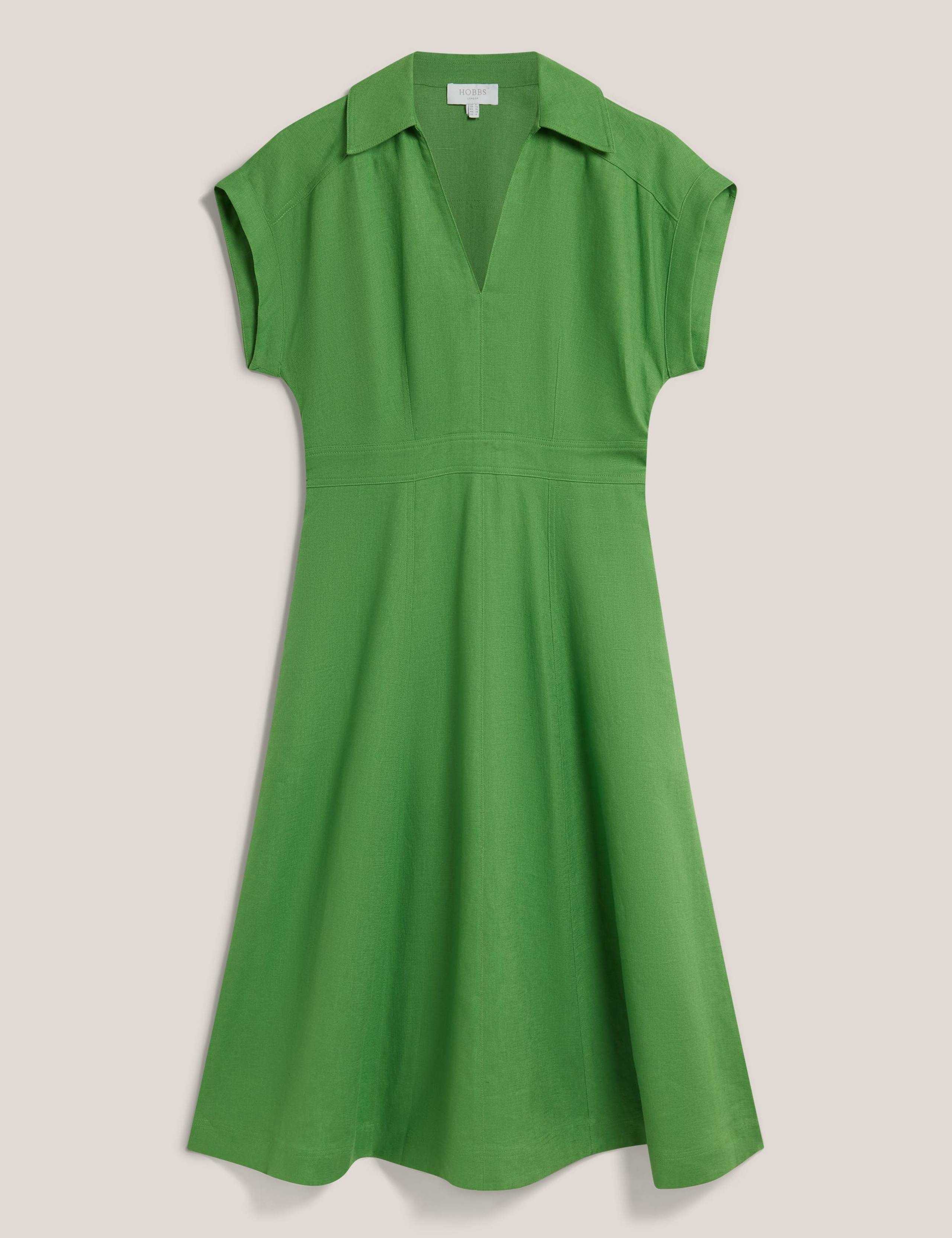 Pure Linen Collared Midi Waisted Dress 2 of 5