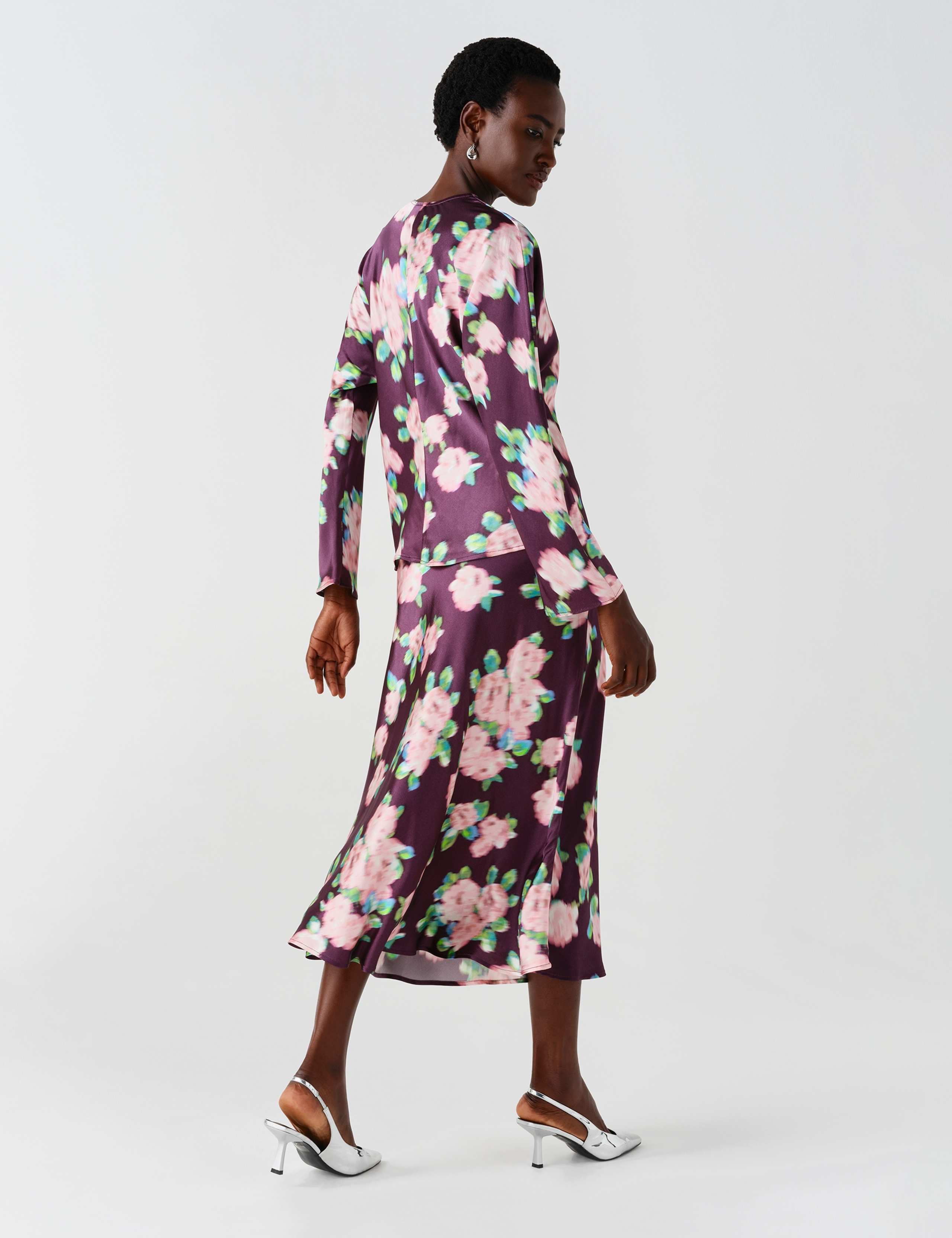 Satin Floral Midi Slip Skirt 2 of 12