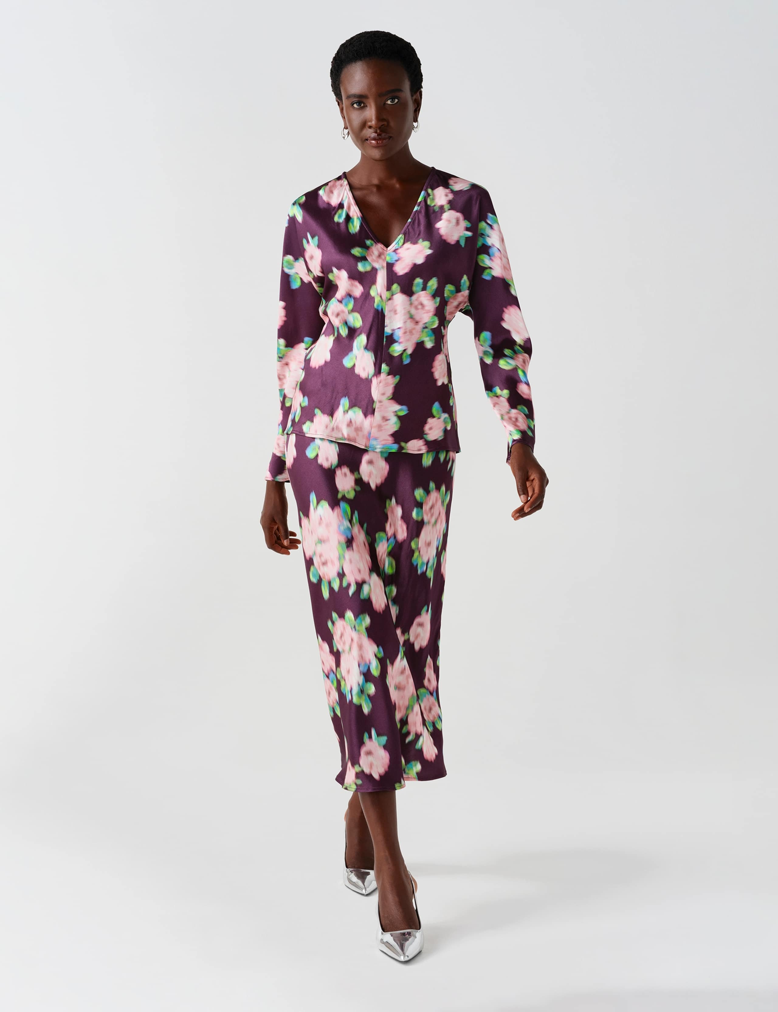 Satin Floral Midi Slip Skirt 11 of 12