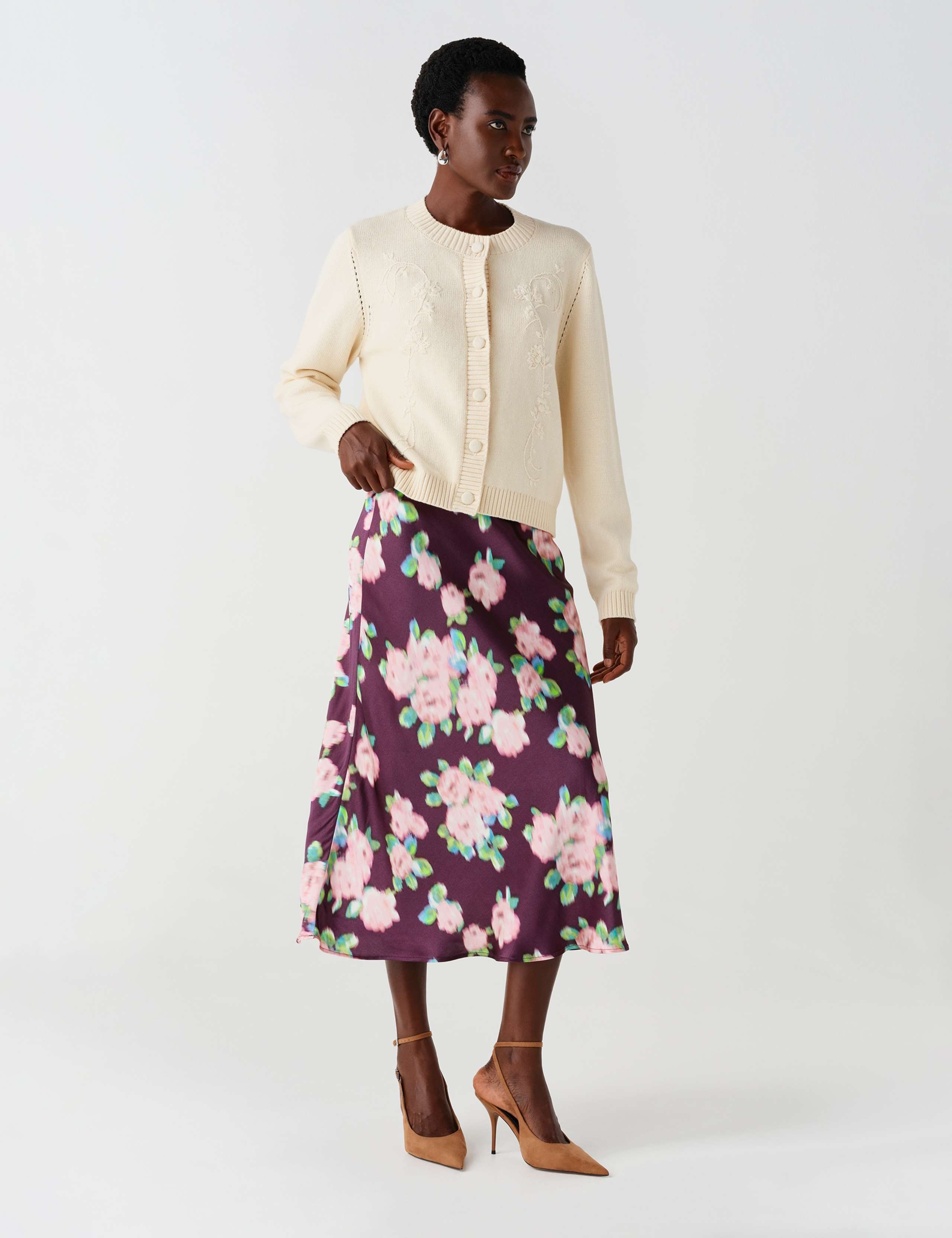 Satin Floral Midi Slip Skirt 12 of 12