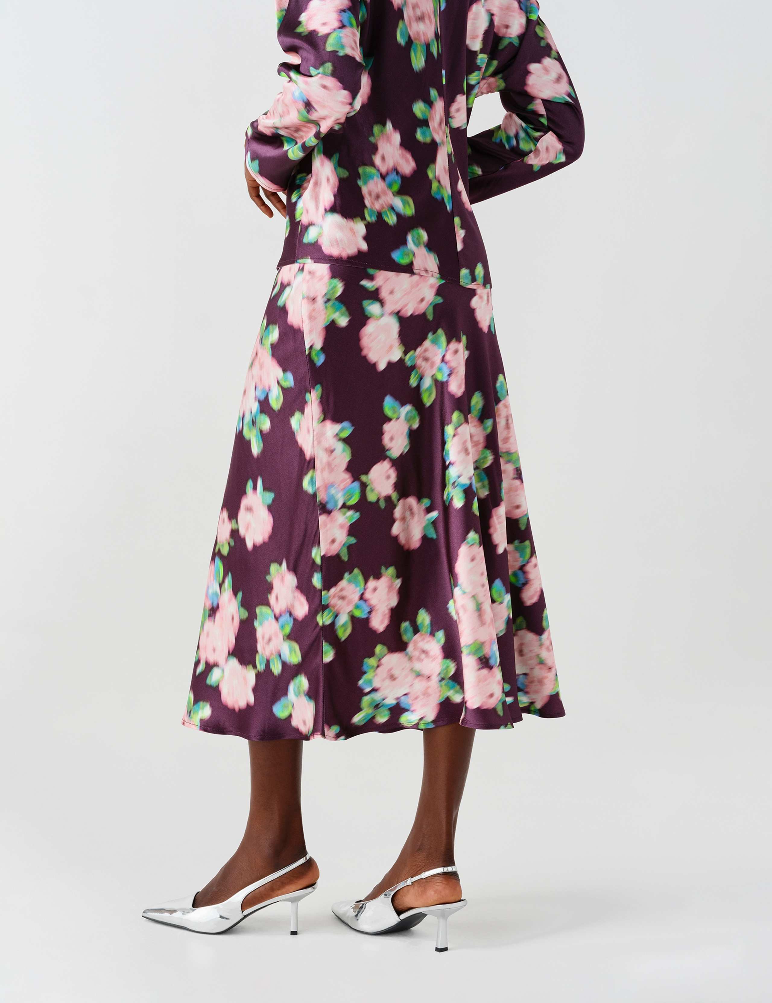 Satin Floral Midi Slip Skirt 6 of 12