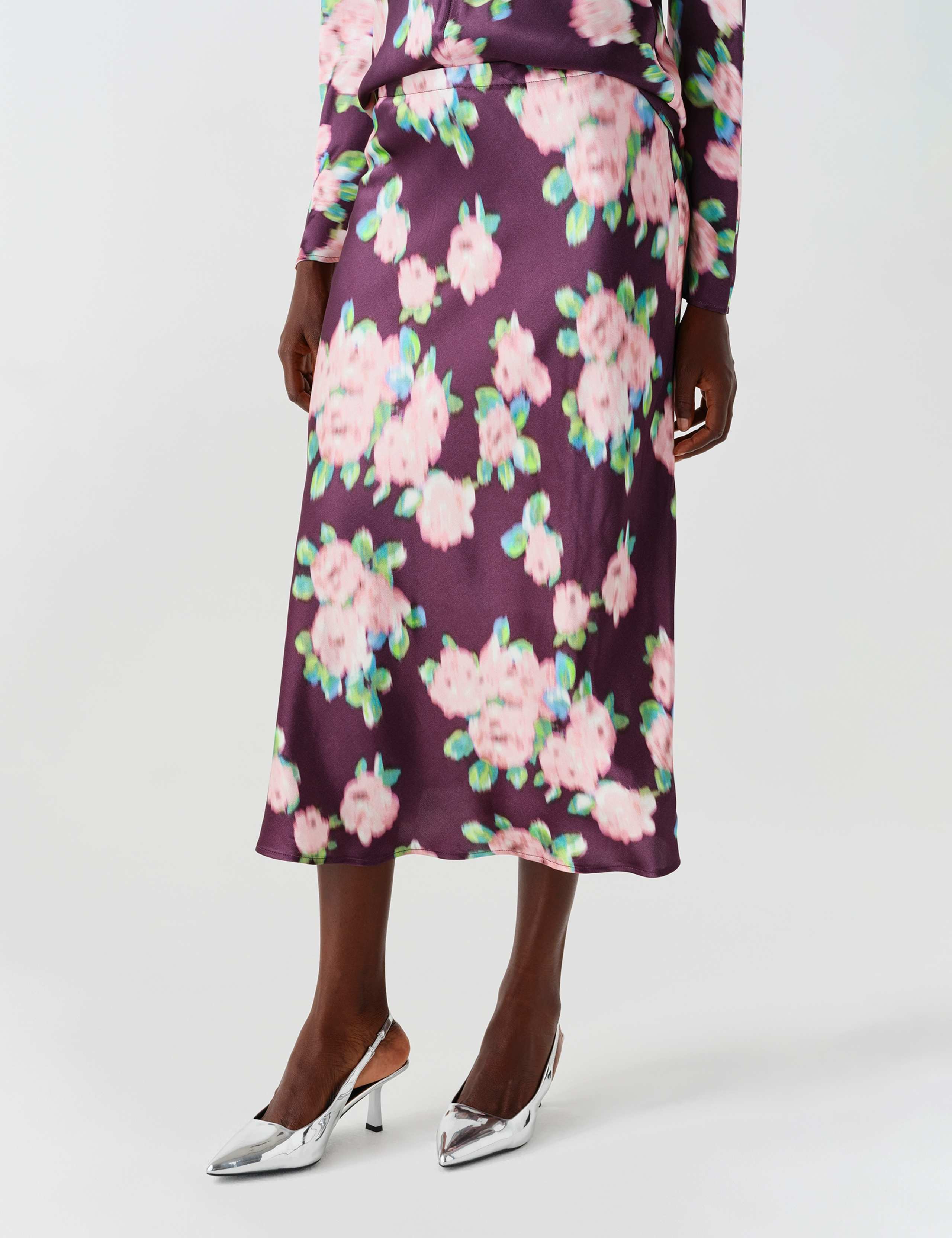 Satin Floral Midi Slip Skirt 7 of 12