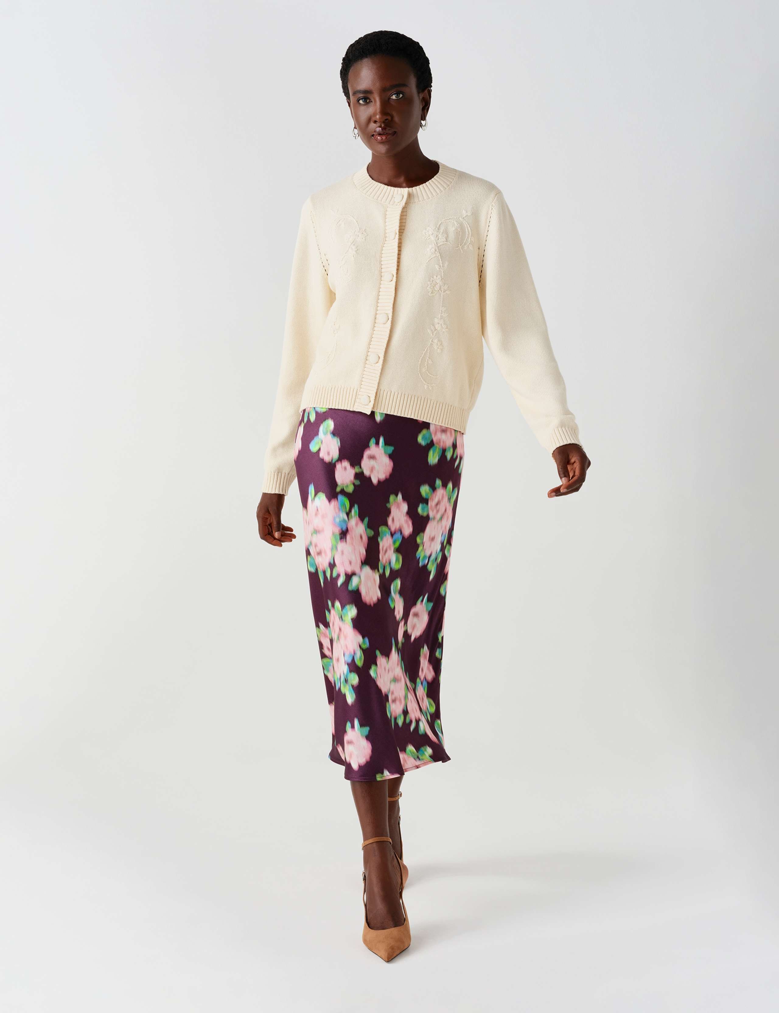 Satin Floral Midi Slip Skirt 8 of 12